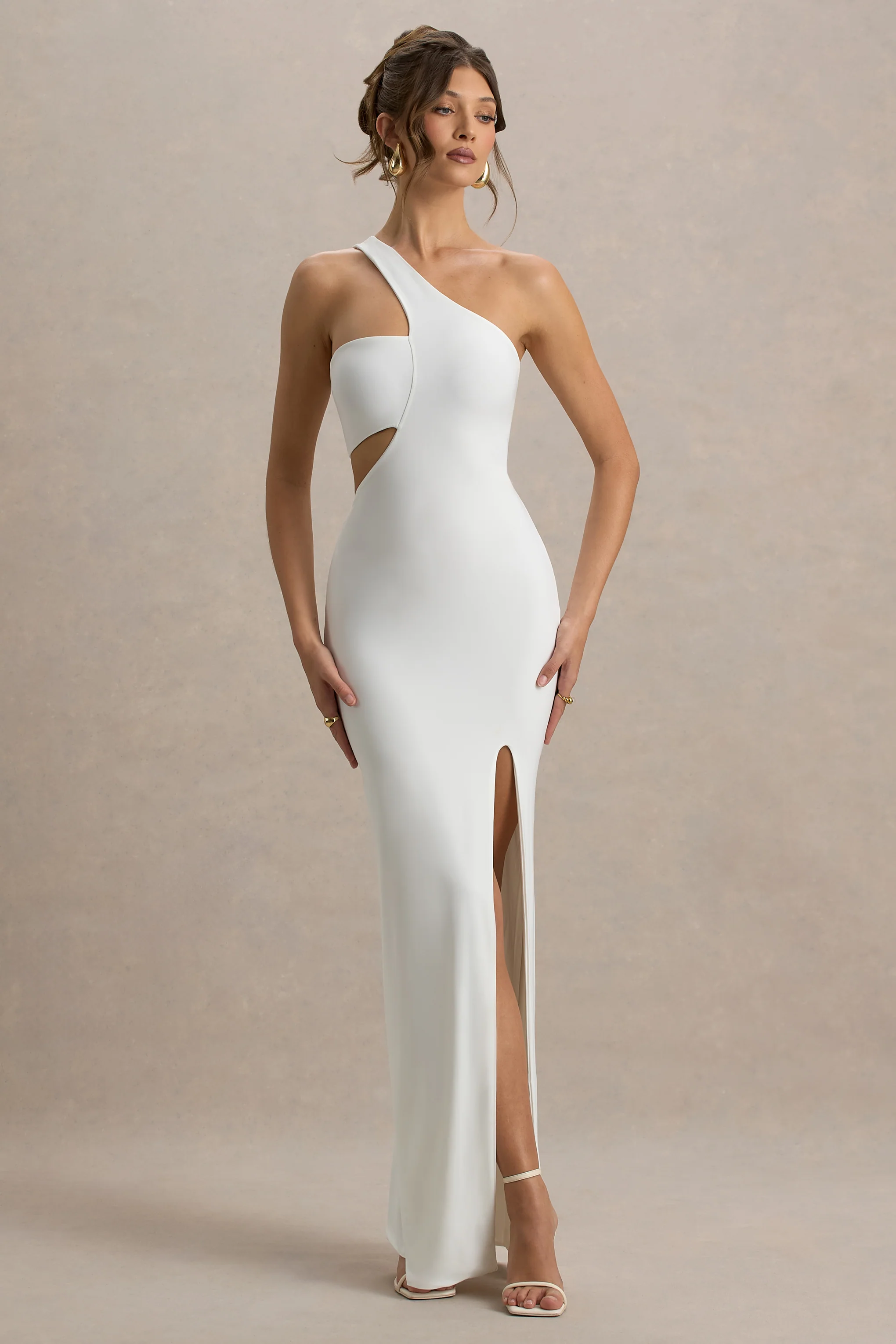 White Asymmetric Cut-Out Split Maxi Dress