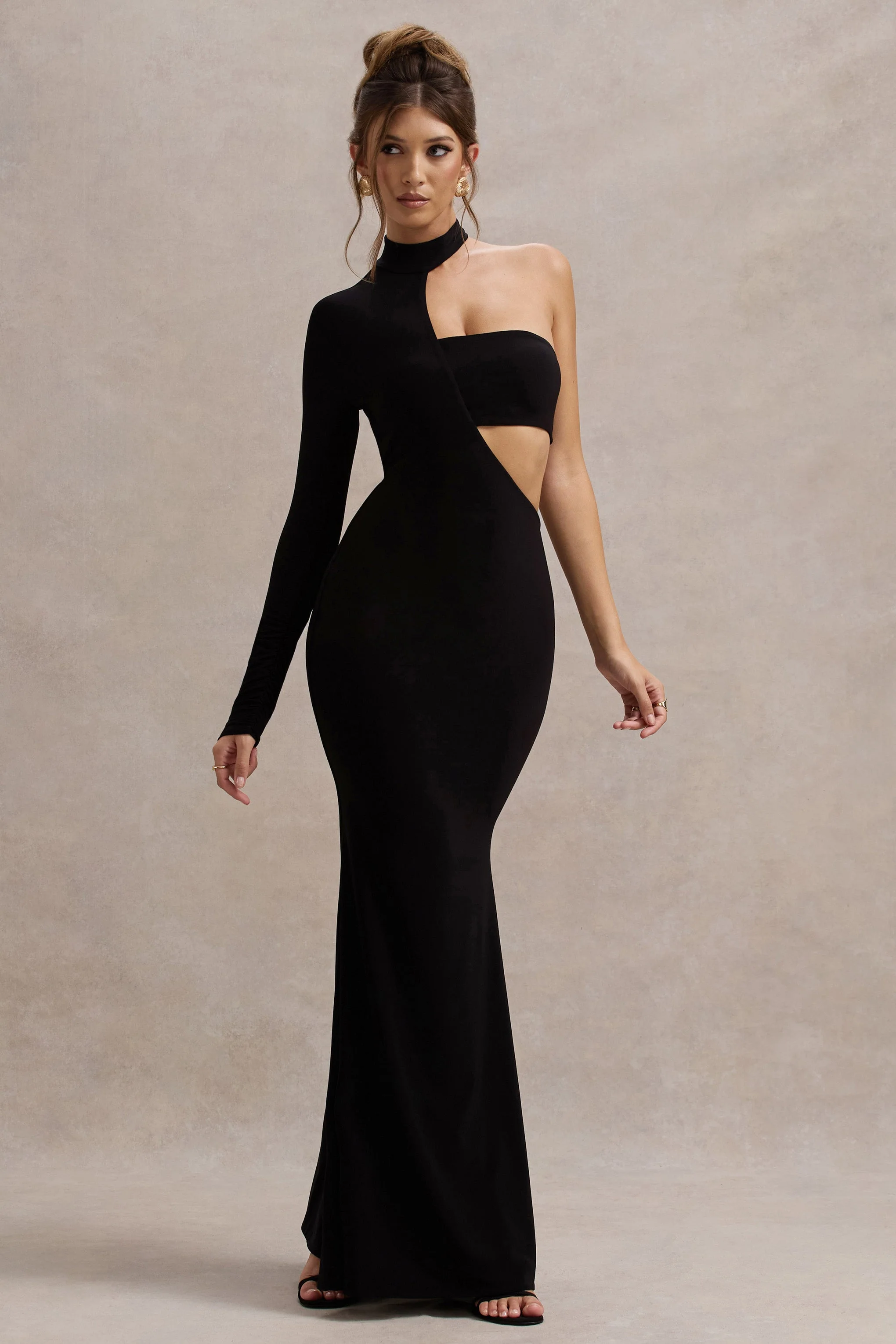 Black One-Sleeve Cut-Out Maxi Dress