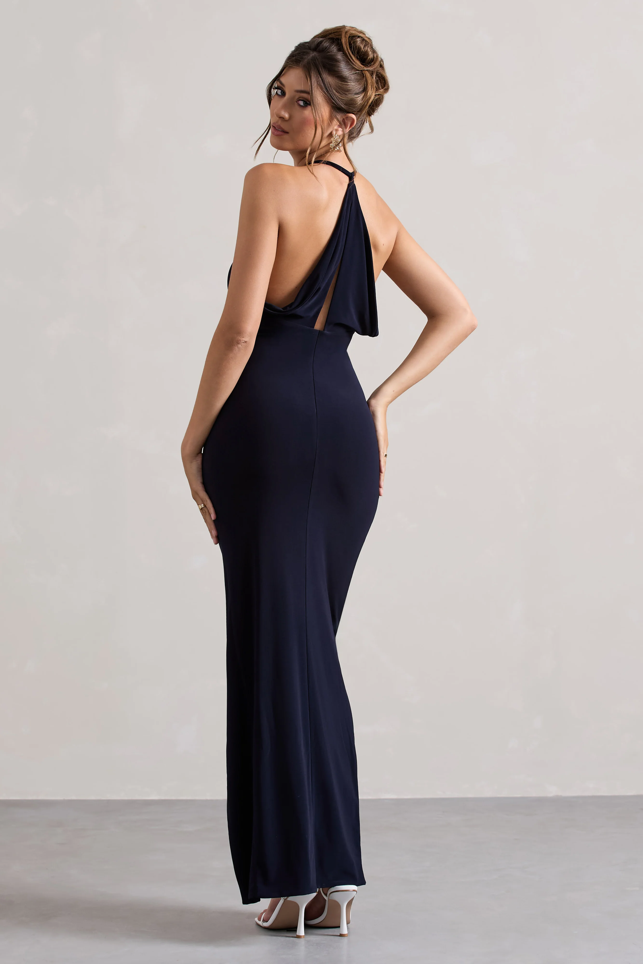 Navy Halter-Neck Wrap Maxi Dress