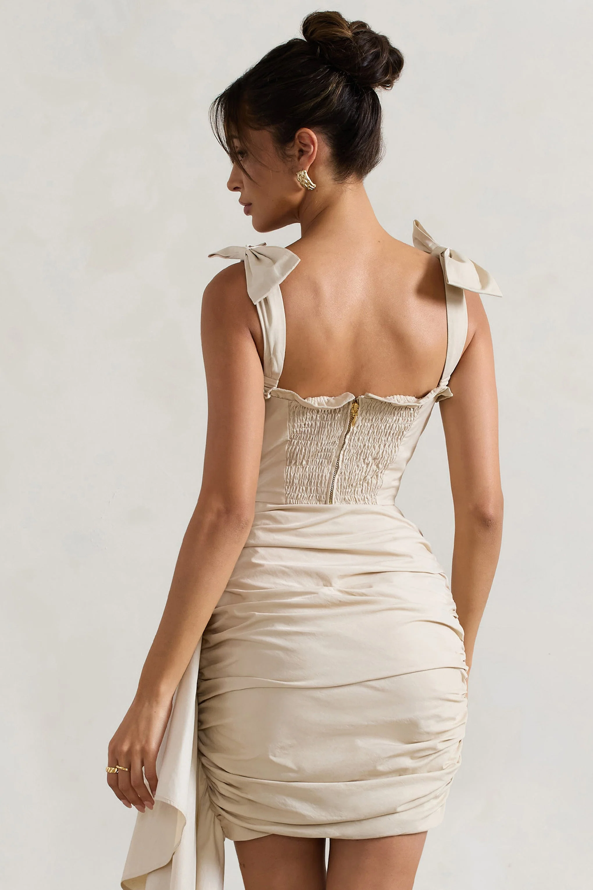 Ivory Ruffled Corset Top With Tie Straps