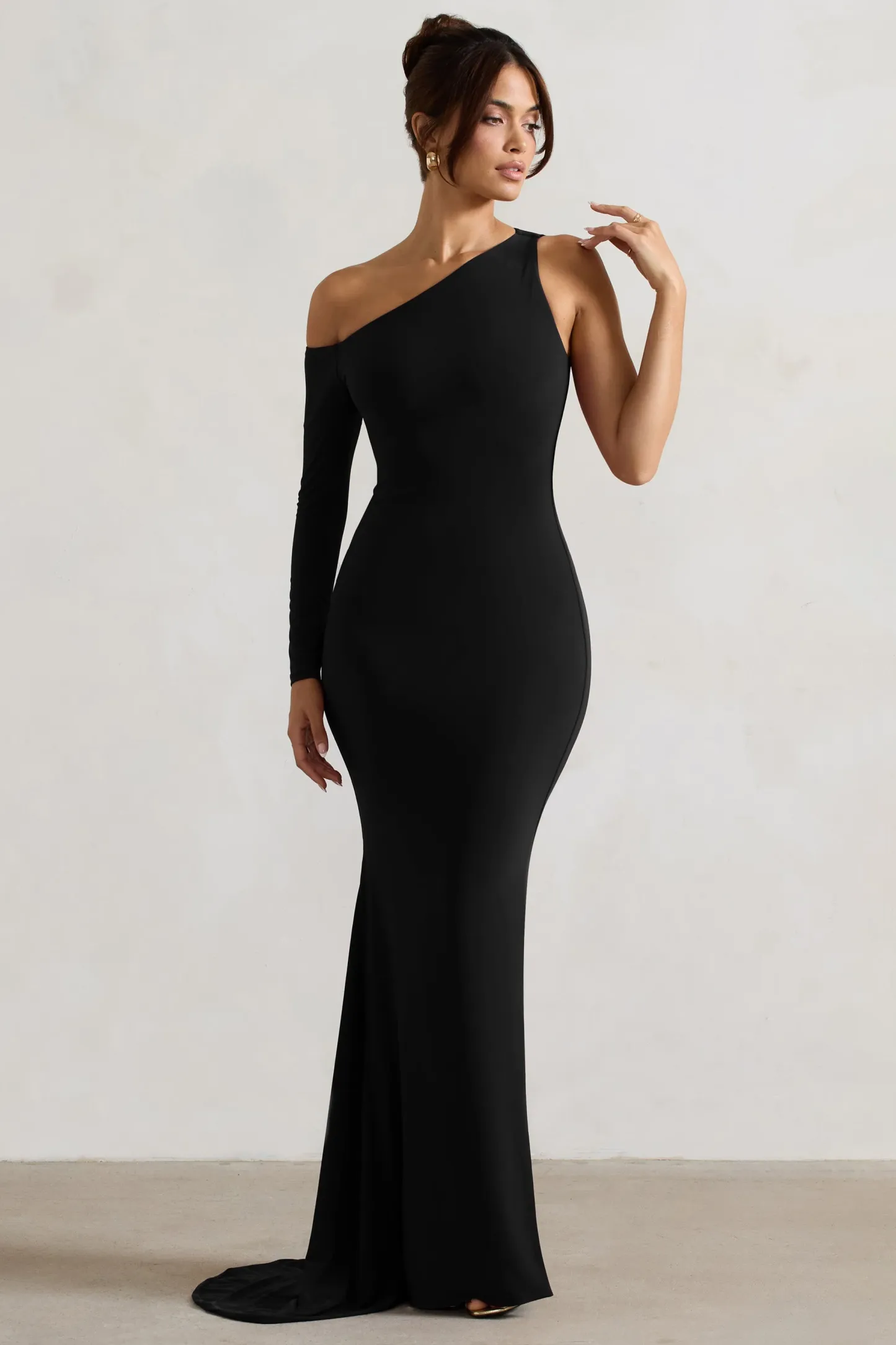 Black One-Sleeve Asymmetric Maxi Dress
