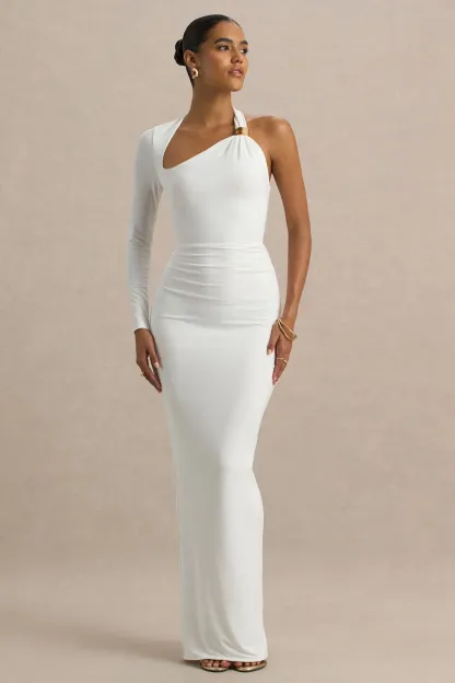 White Maxi Dress with Asymmetric Neckline