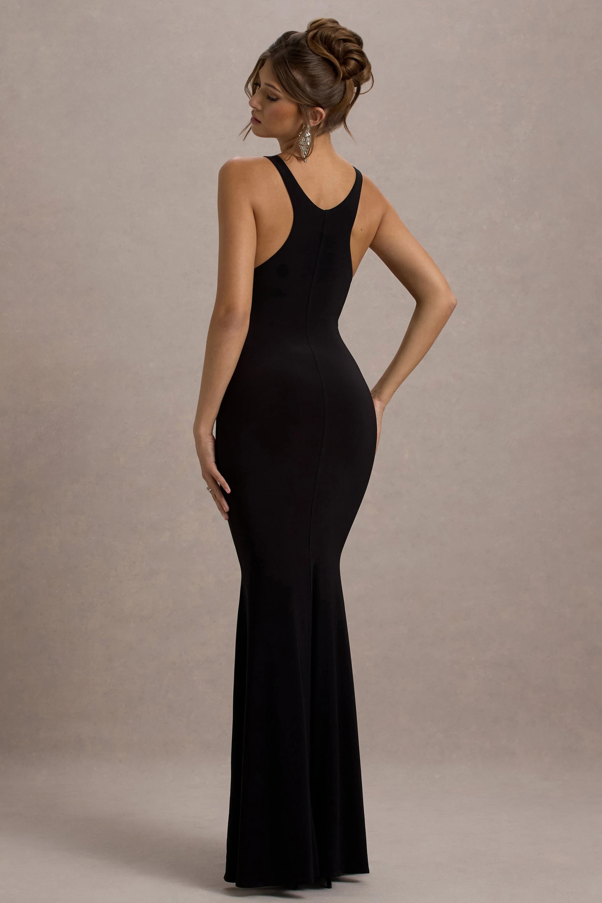 Black Boat-Neck Racer-Back Maxi Dress