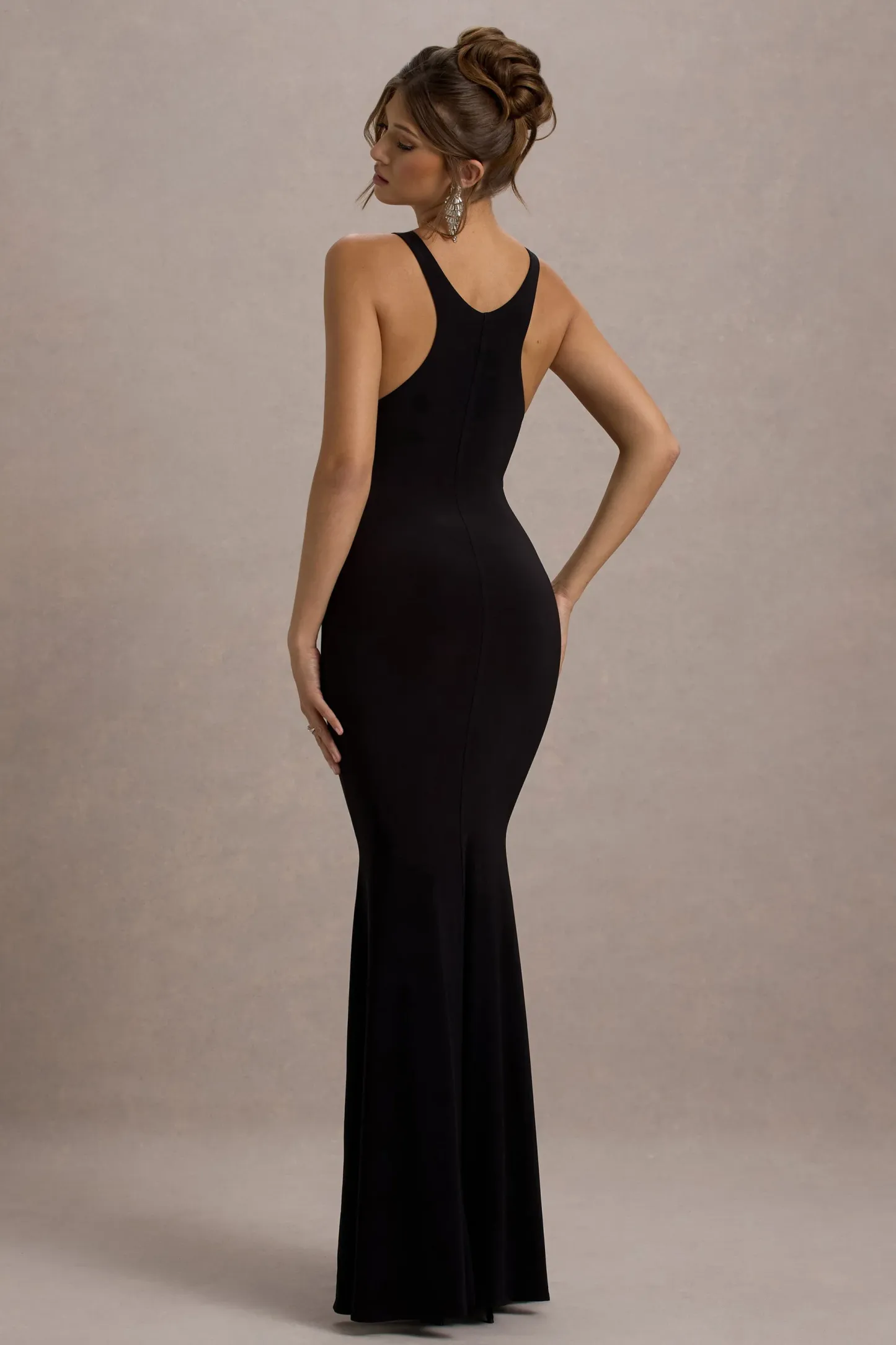 Black Boat-Neck Racer-Back Maxi Dress