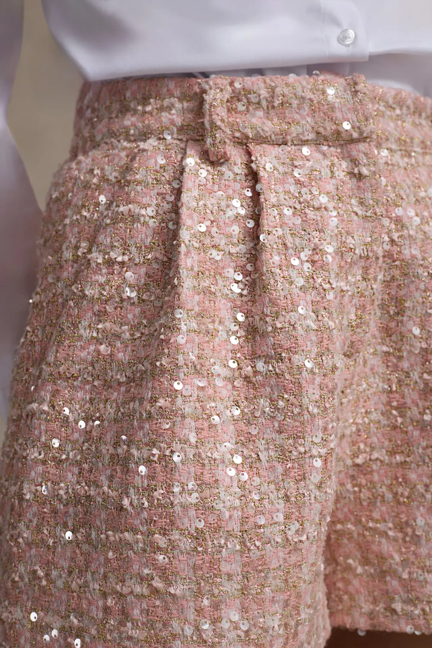 Pink Boucle Tailored Shorts
