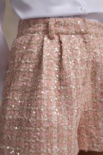 Pink Boucle Tailored Shorts