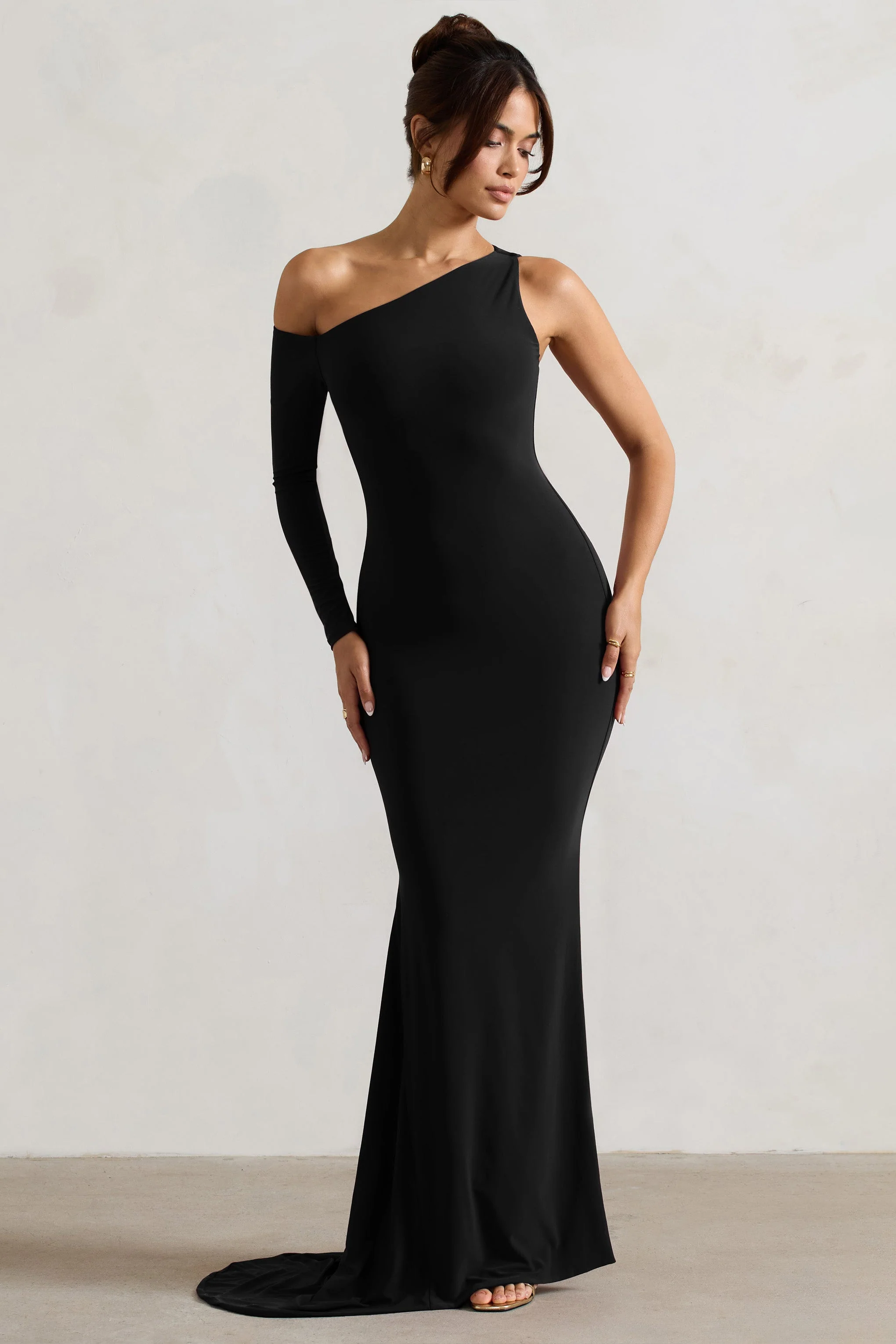 Black One-Sleeve Asymmetric Maxi Dress
