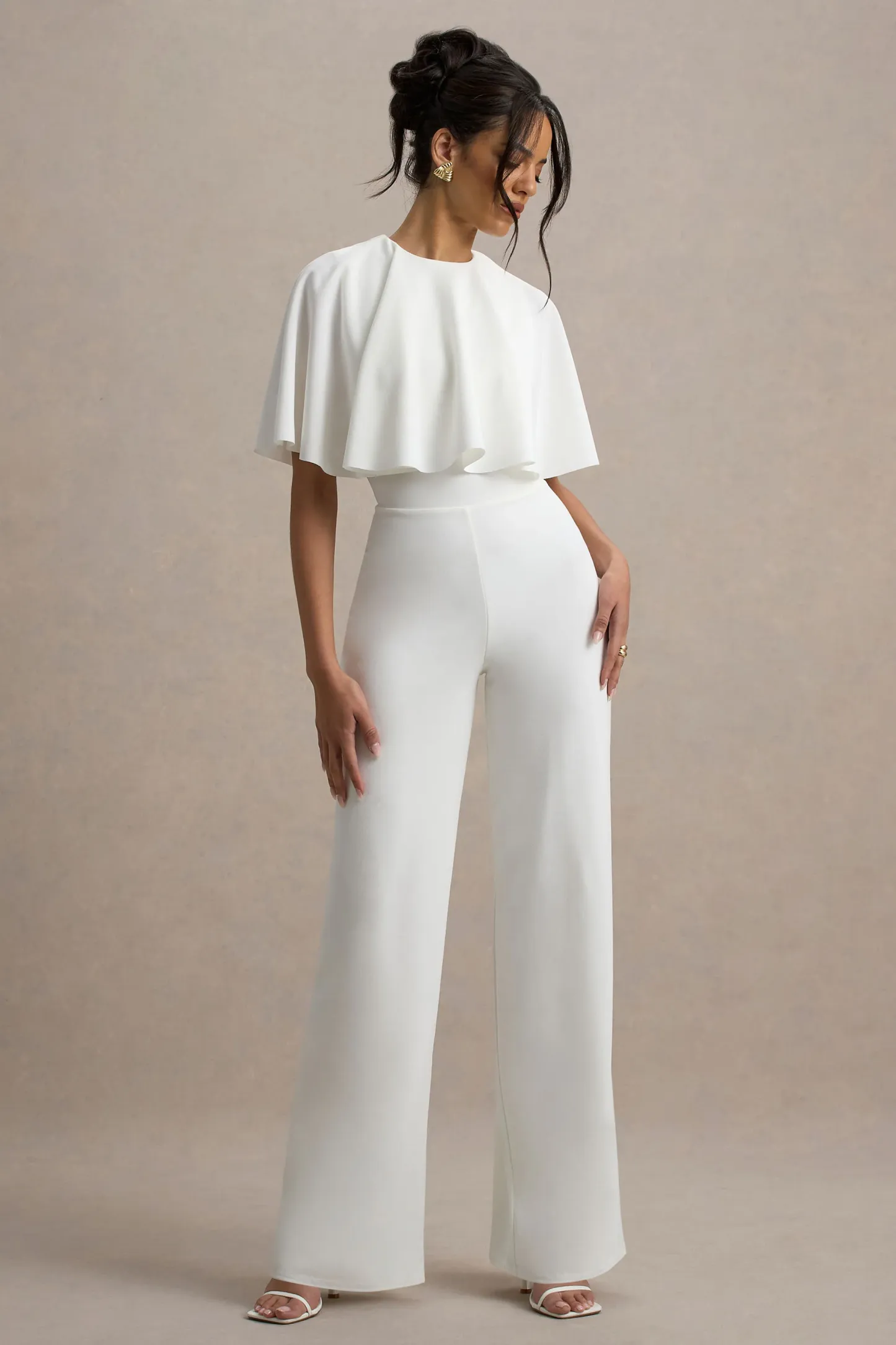 White Straight-Leg Jumpsuit With Cape