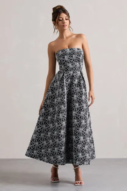 Black Lace Strapless Midi Dress