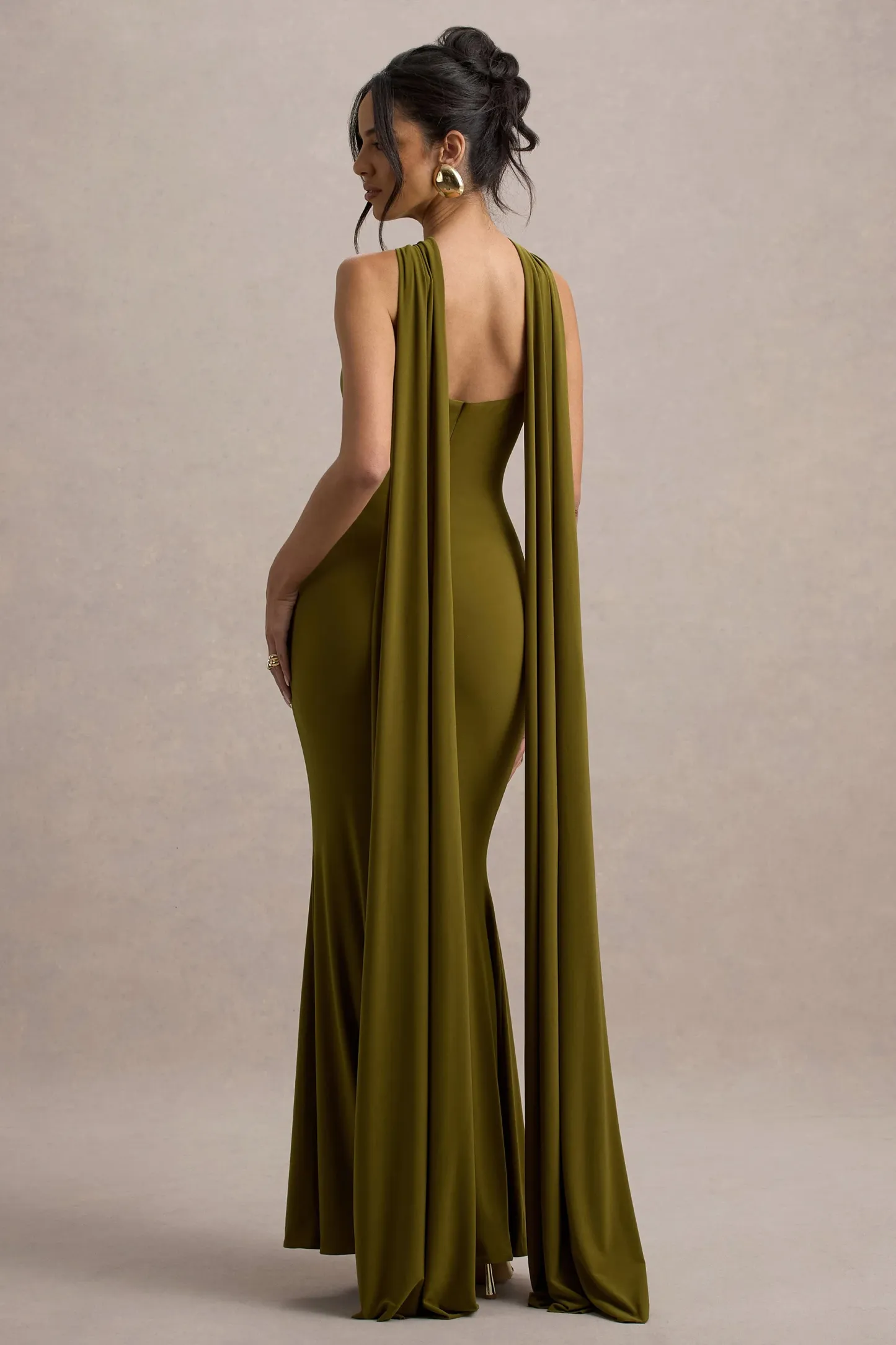 Green Twist Halter-Neck Cape Maxi Dress