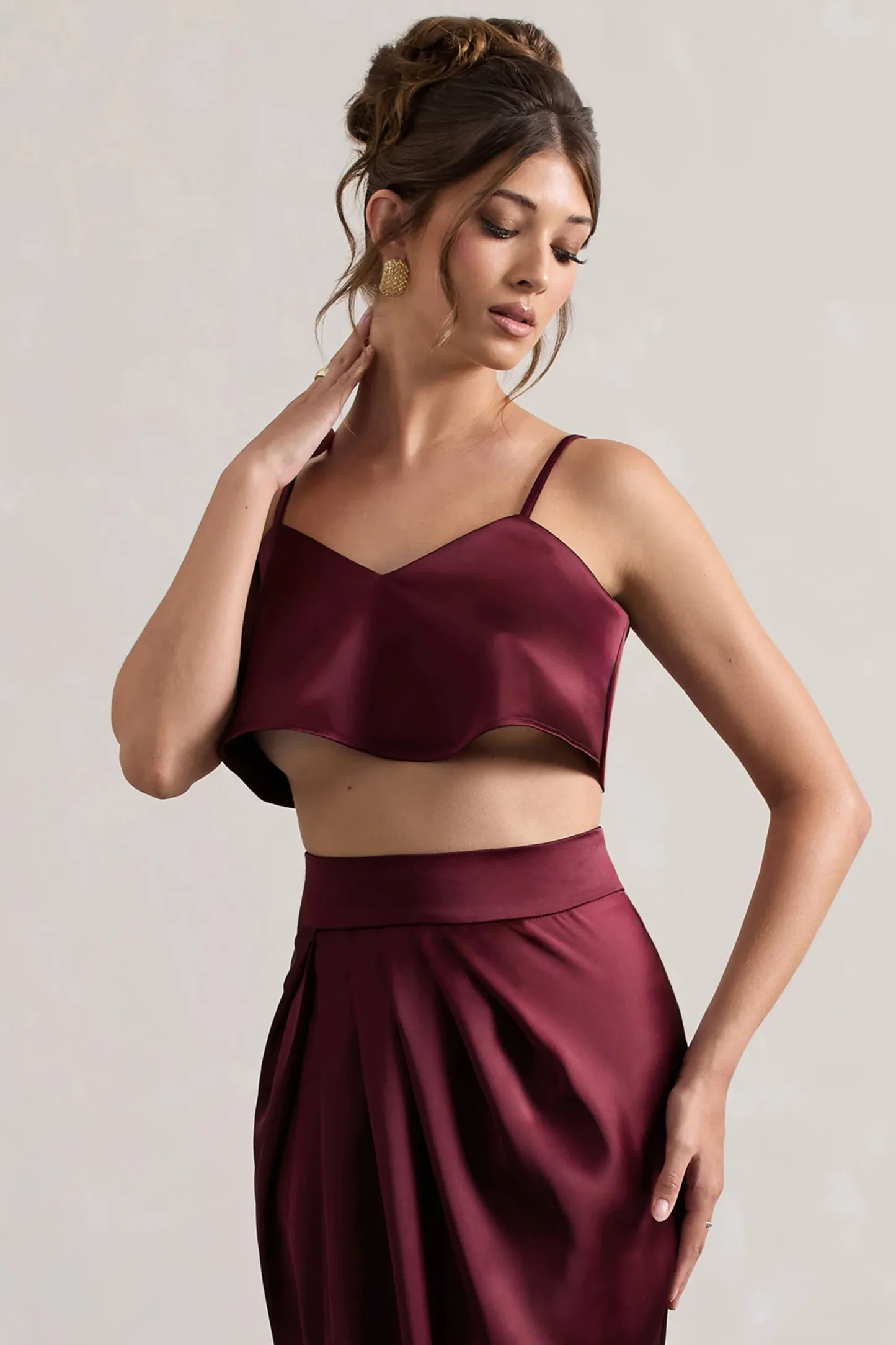 Plum Satin Cami Crop Top