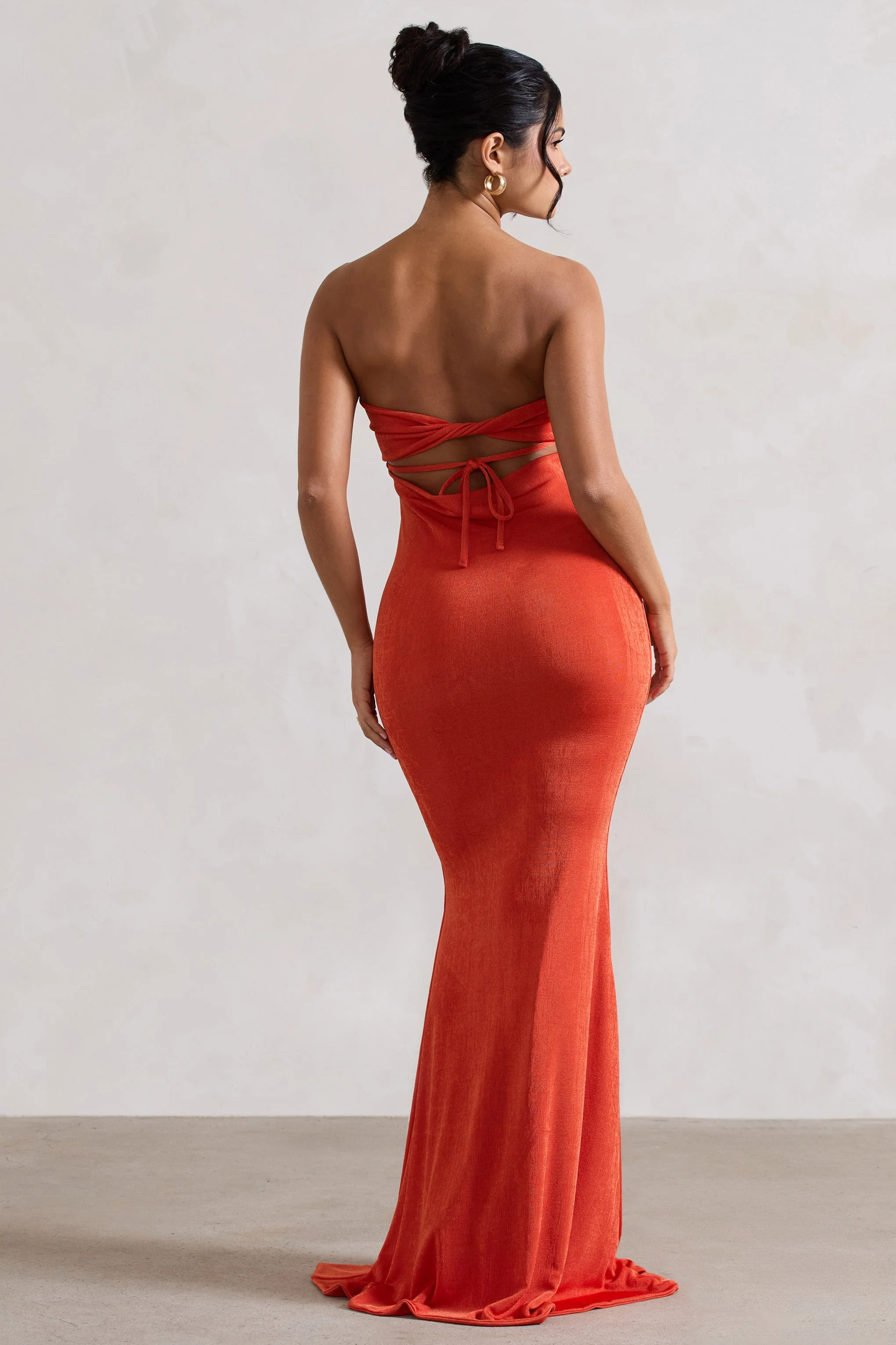 Orange Bandeau Sweetheart Maxi Dress