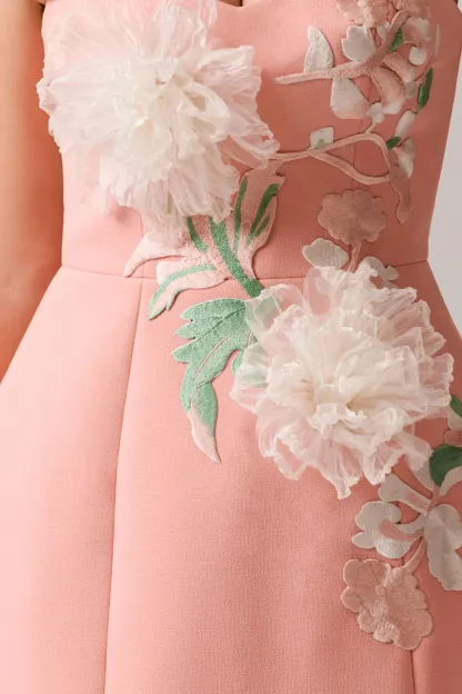 Coral Sweetheart Embroidered Mini Dress