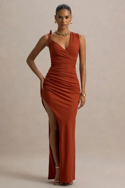 Rust Asymmetric Maxi Dress With Split