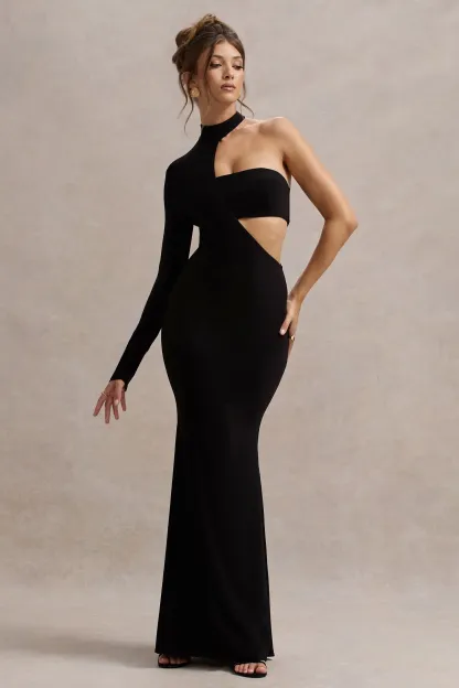 Black One-Sleeve Cut-Out Maxi Dress