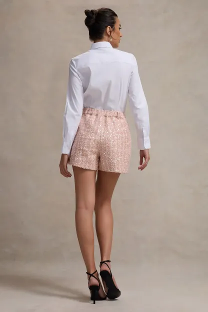 Pink Boucle Tailored Shorts