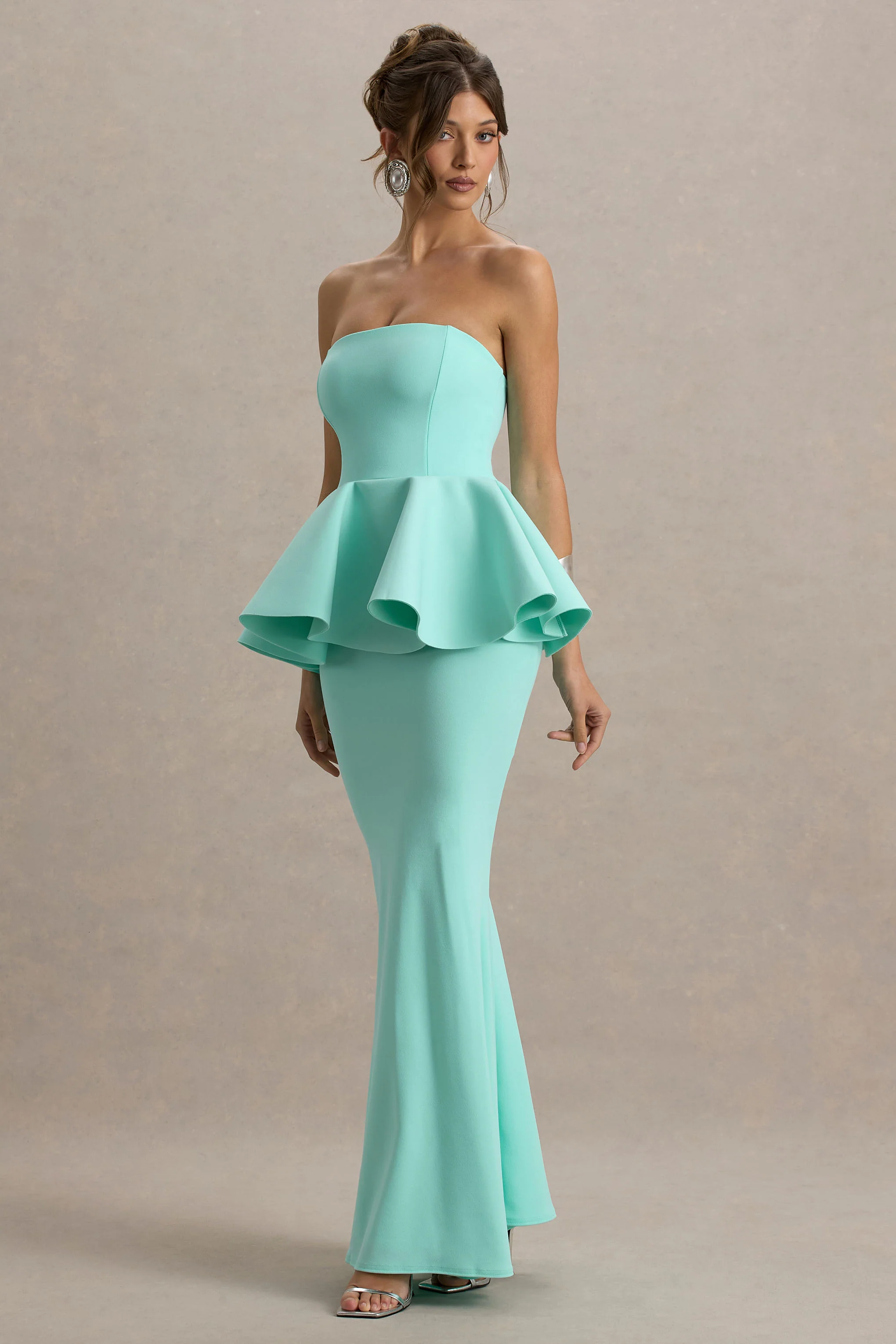 Mint Bandeau Peplum Maxi Dress