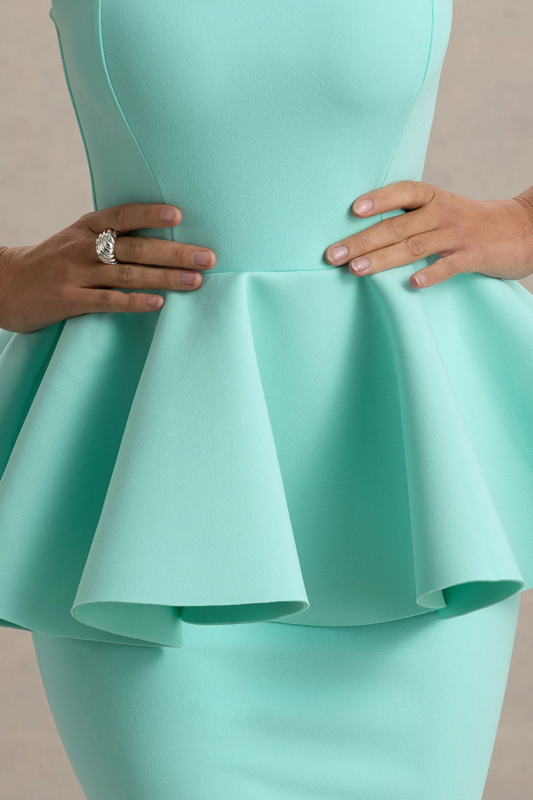 Mint Bandeau Peplum Maxi Dress
