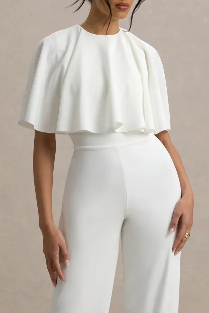 White Straight-Leg Jumpsuit With Cape