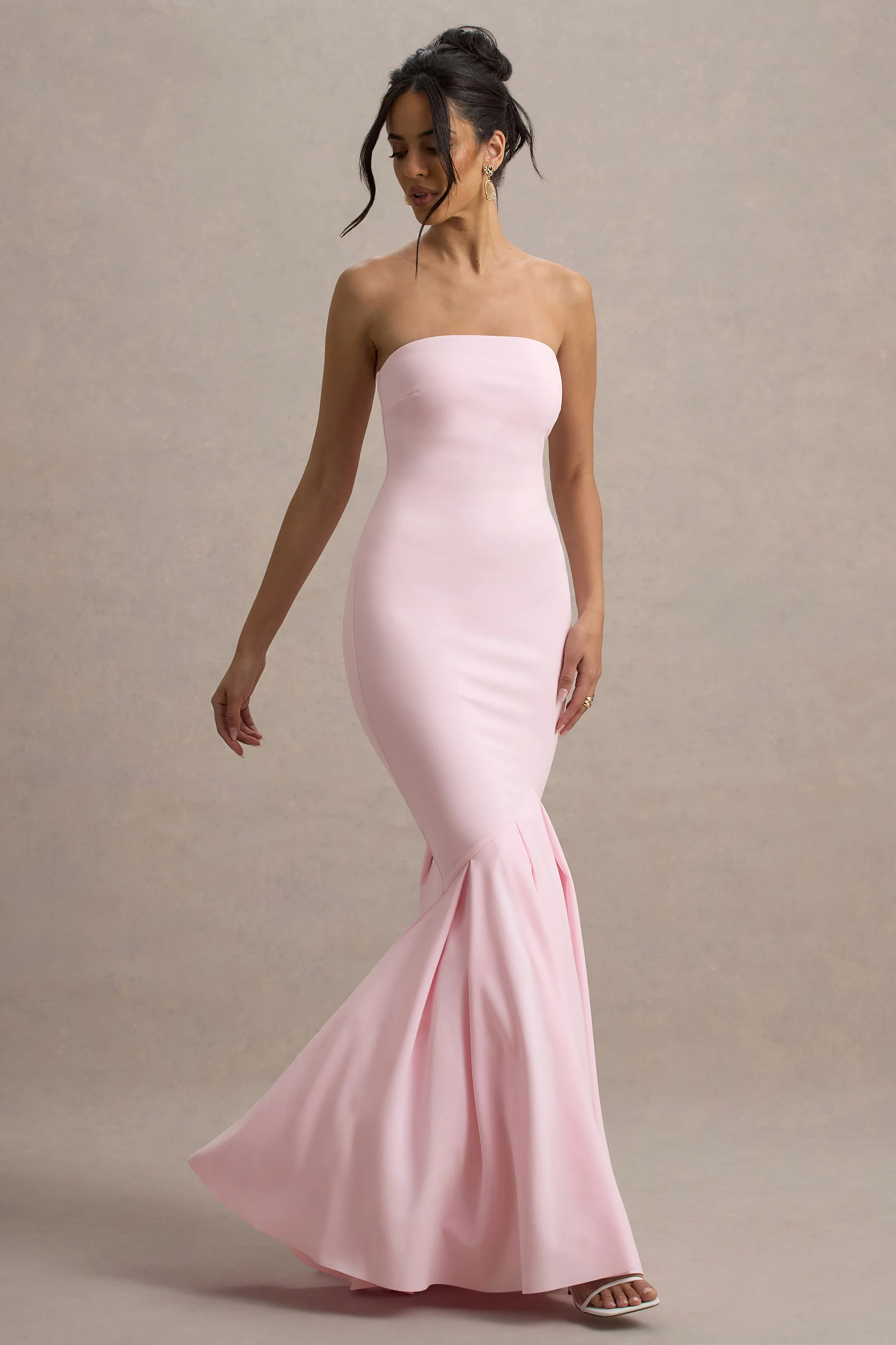 Pink Bandeau Fishtail Maxi Dress