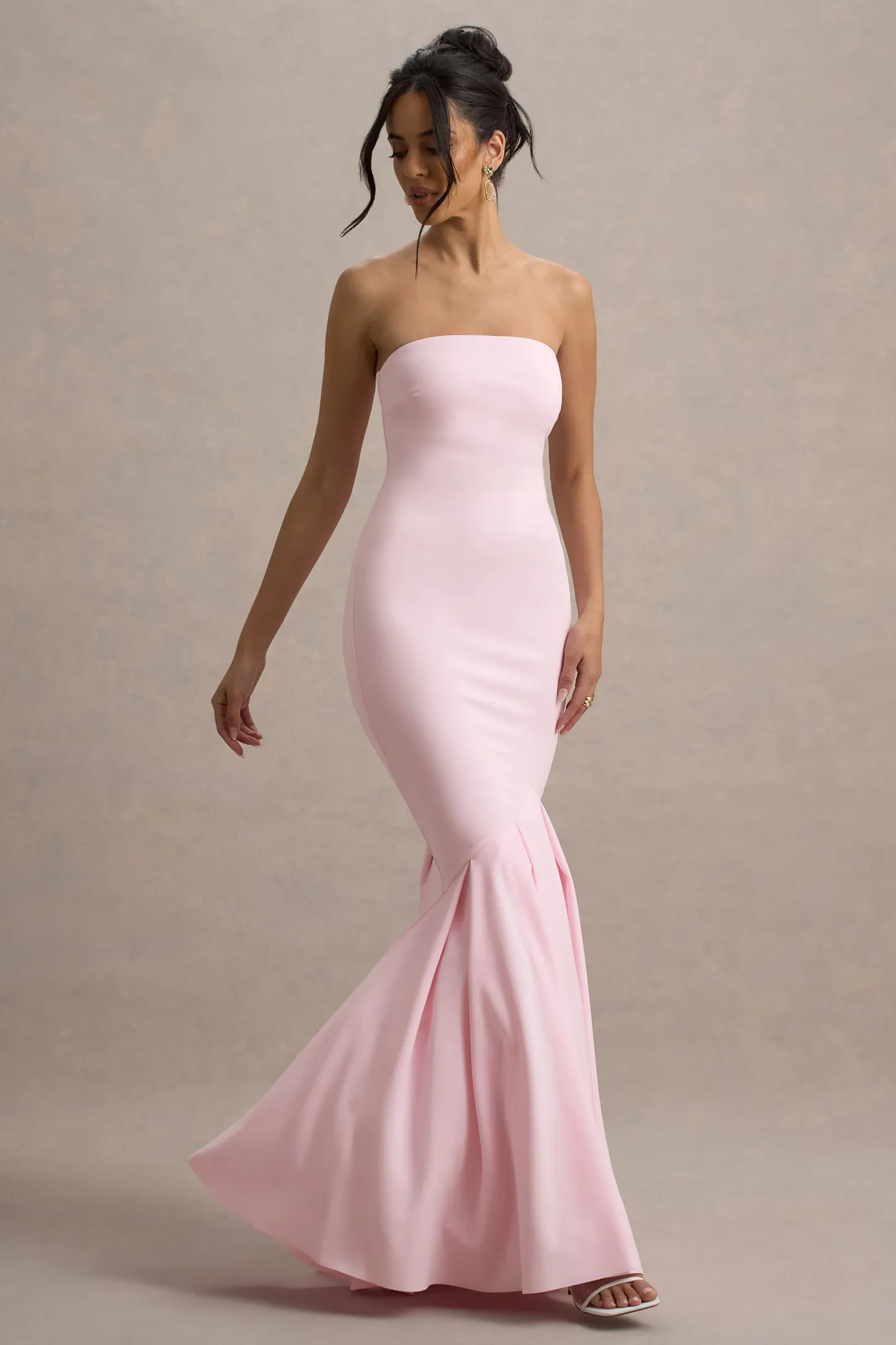 Pink Bandeau Fishtail Maxi Dress