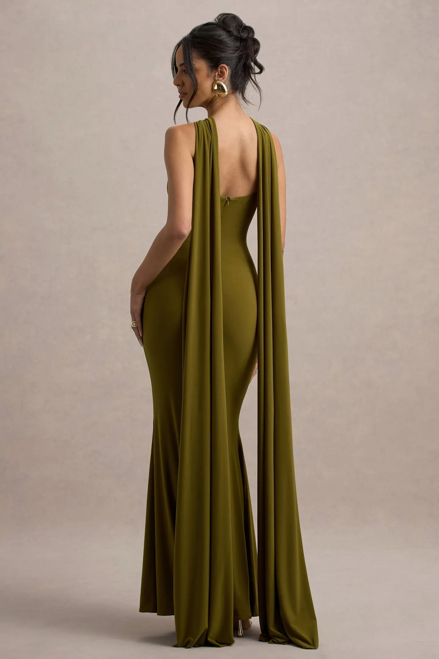 Green Twist Halter-Neck Cape Maxi Dress