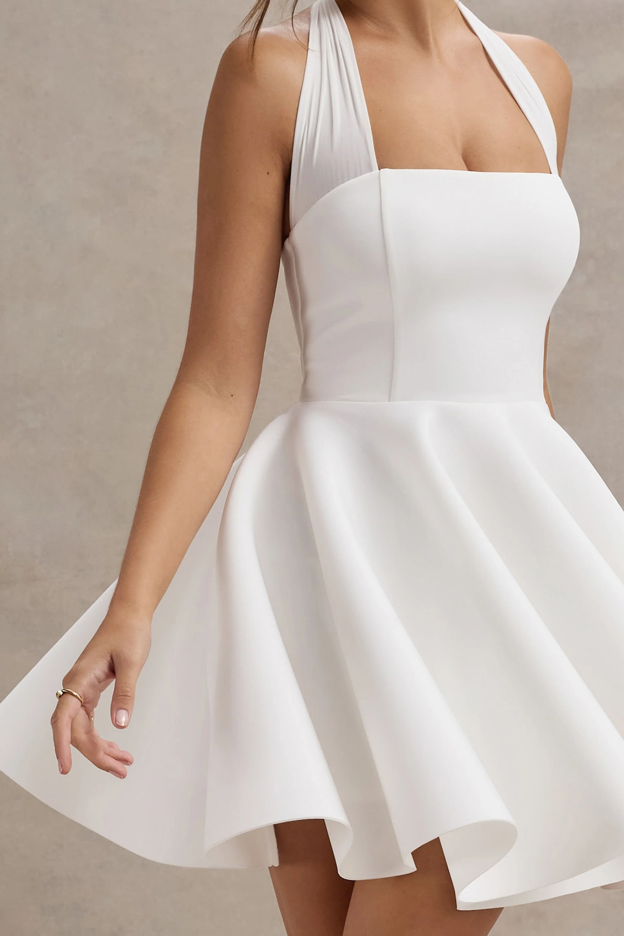 White Halter-Neck Skater Mini Dress