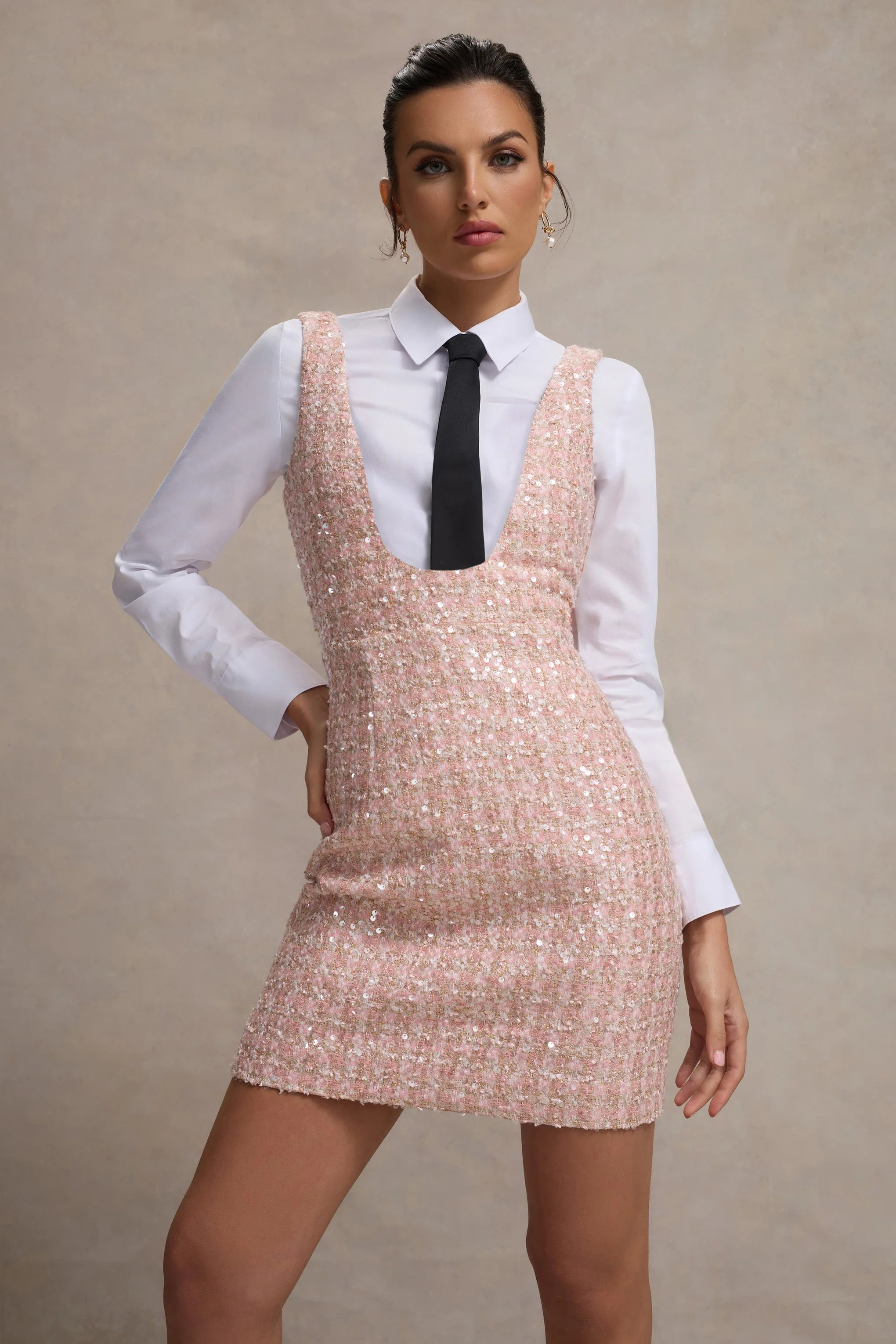 Pink Boucle Sleeveless Pinafore