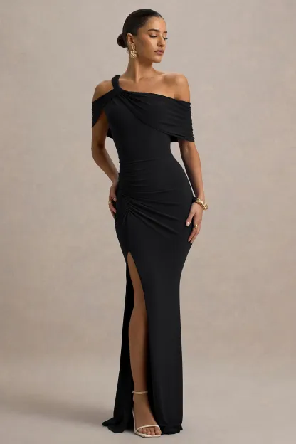 Black Asymmetric Maxi Dress With Split