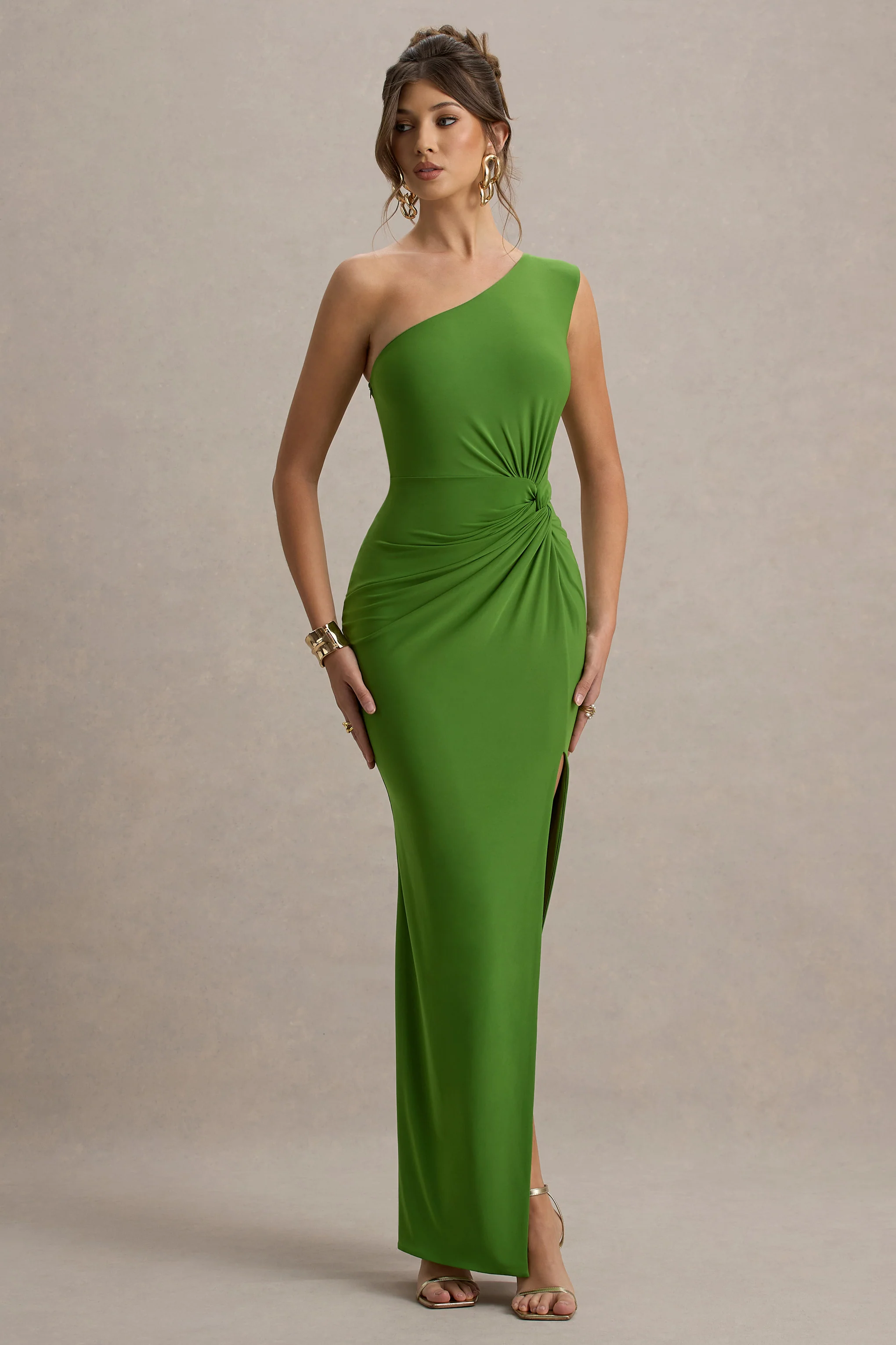 Green Asymmetric Wrap Maxi Dress