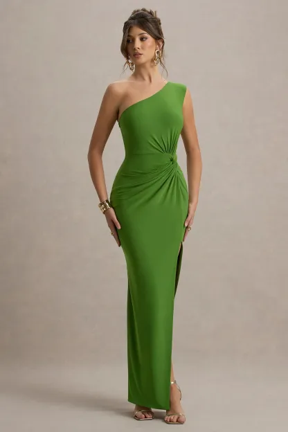 Green Asymmetric Wrap Maxi Dress