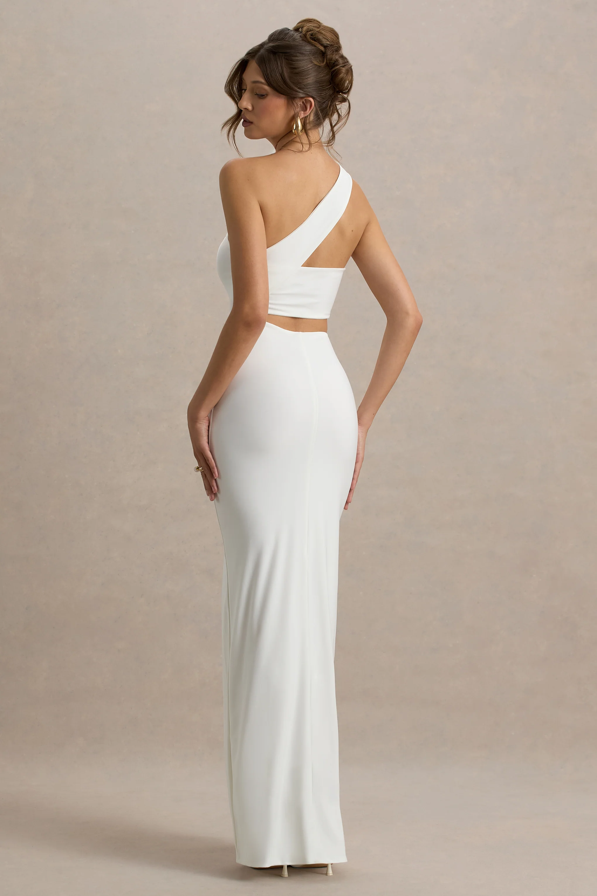 White Asymmetric Cut-Out Split Maxi Dress