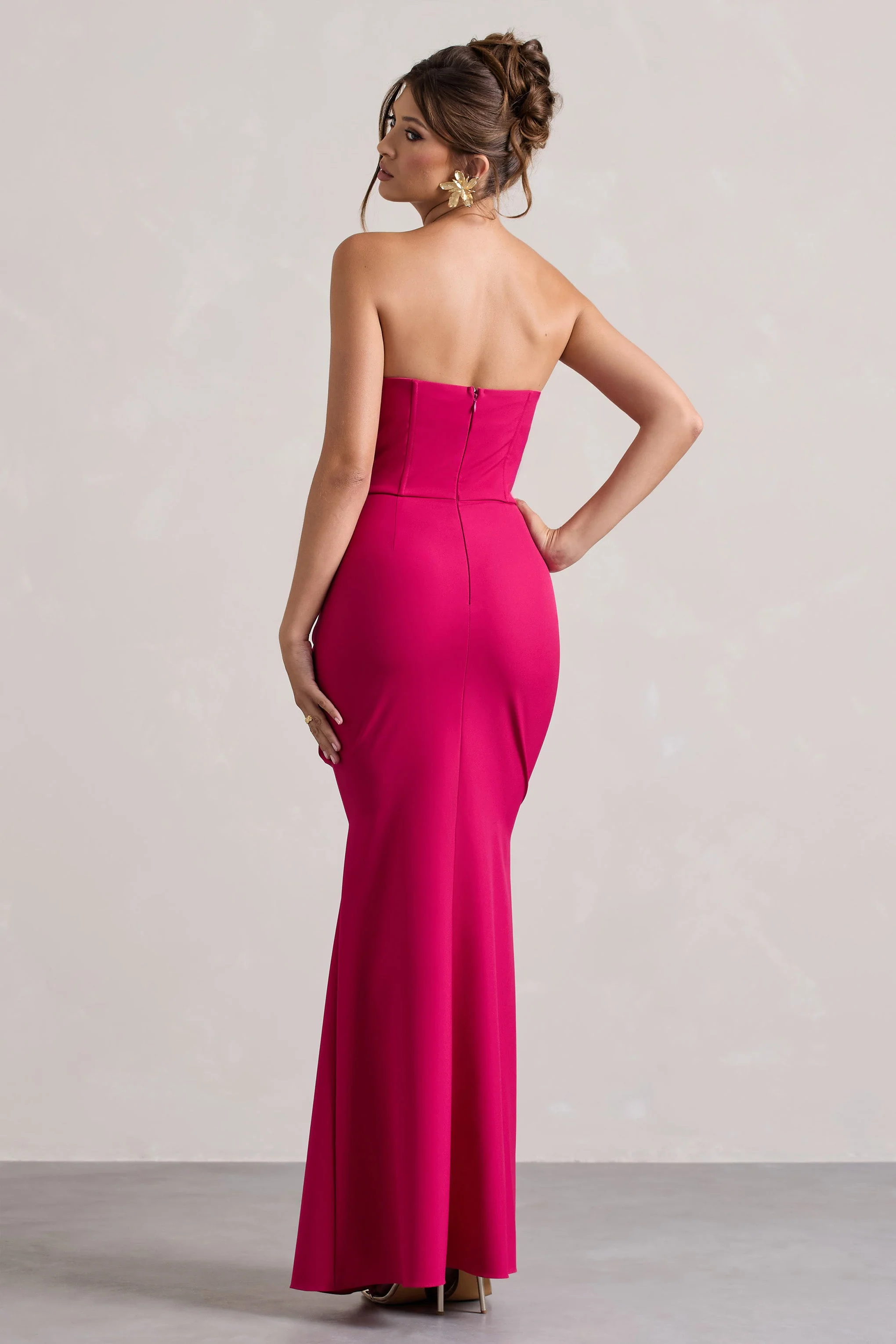 Hot Pink Strapless Corset Wrap Maxi Dress