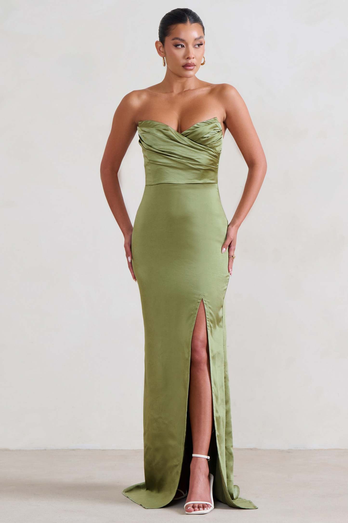 Coraline Olive Strapless Maxi Dress With Split-Babyboo Dress Store. All Rights Reserved.