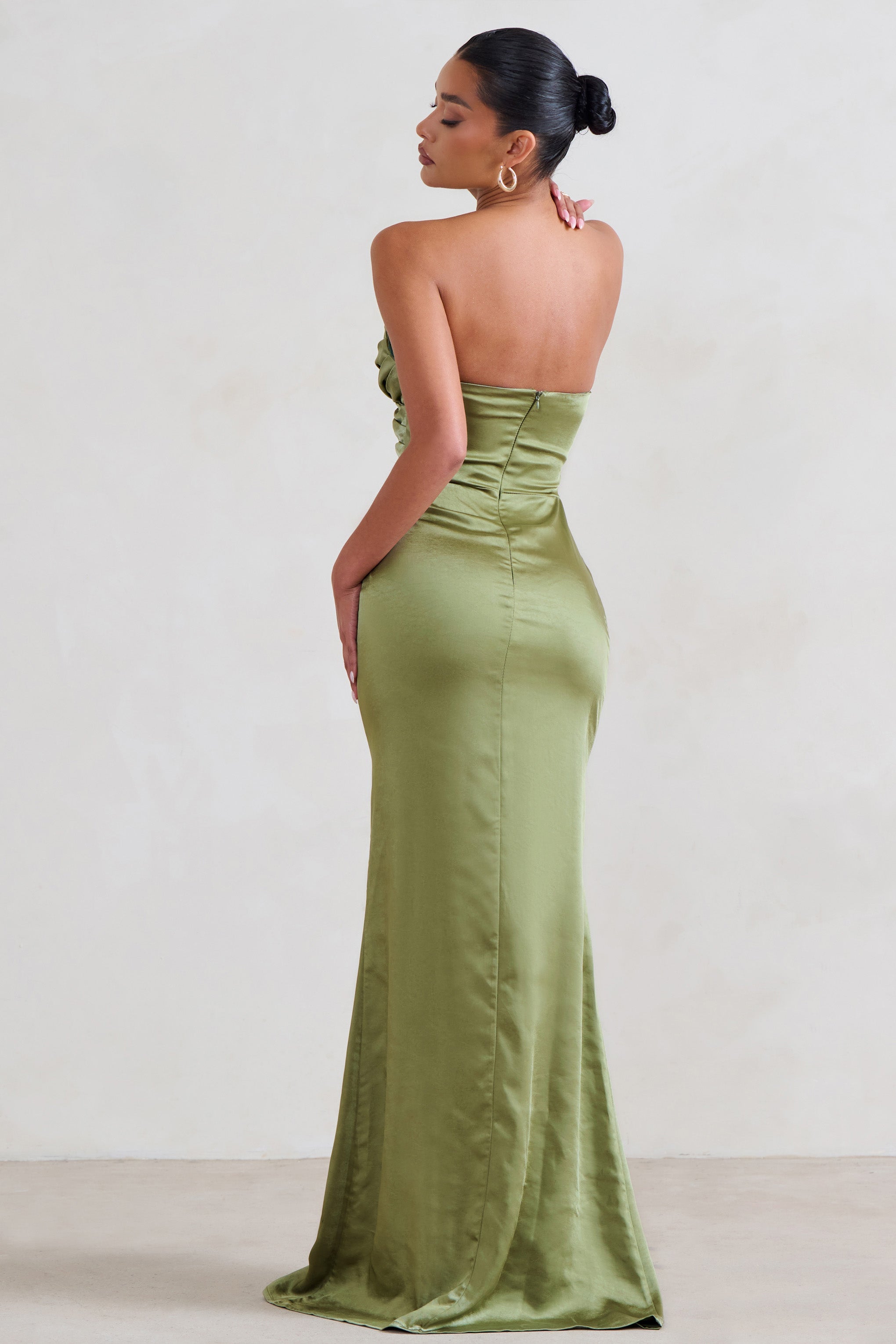 Coraline Olive Strapless Maxi Dress With Split-Babyboo Dress Store. All Rights Reserved.