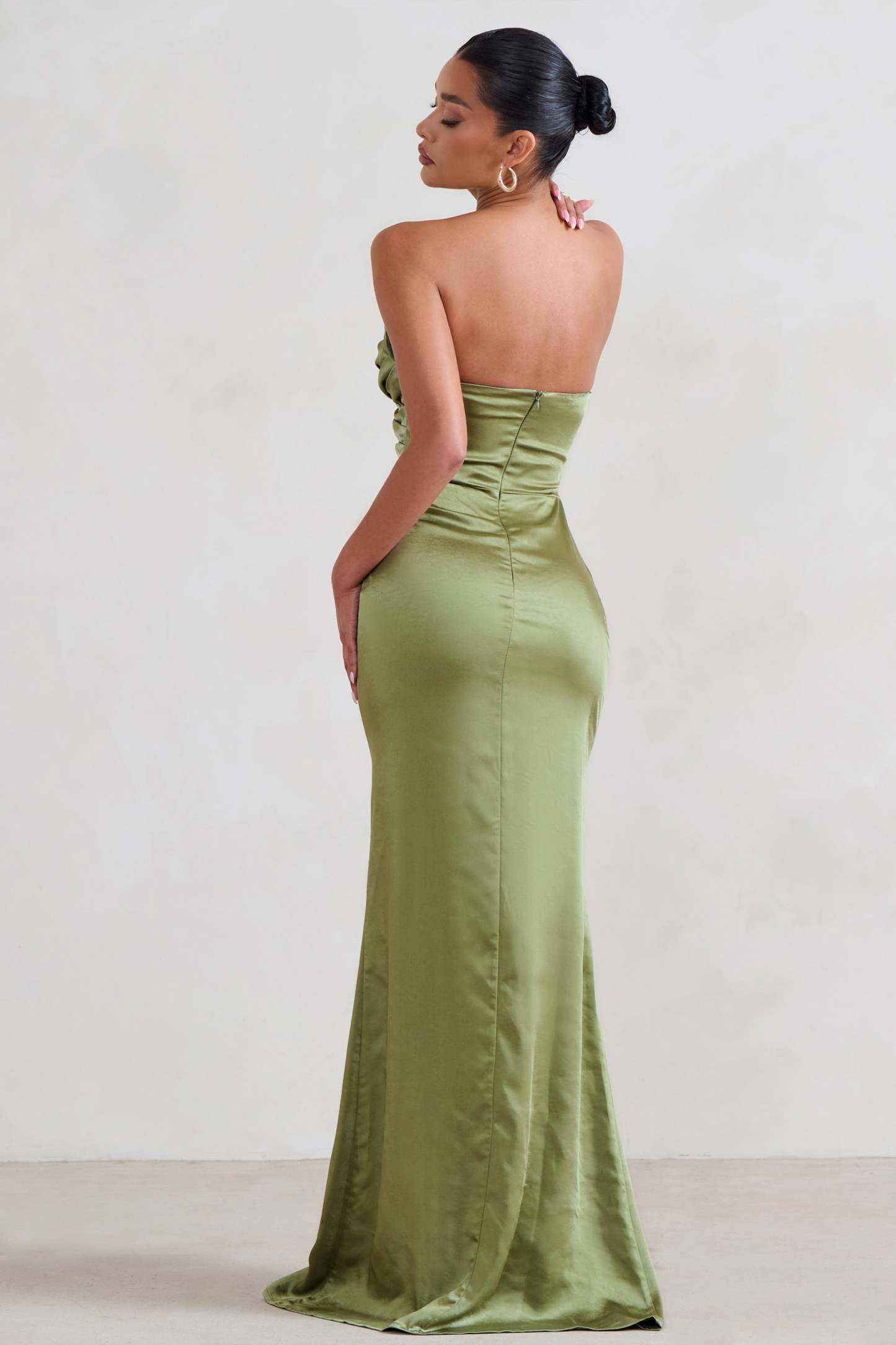 Coraline Olive Strapless Maxi Dress With Split-Babyboo Dress Store. All Rights Reserved.