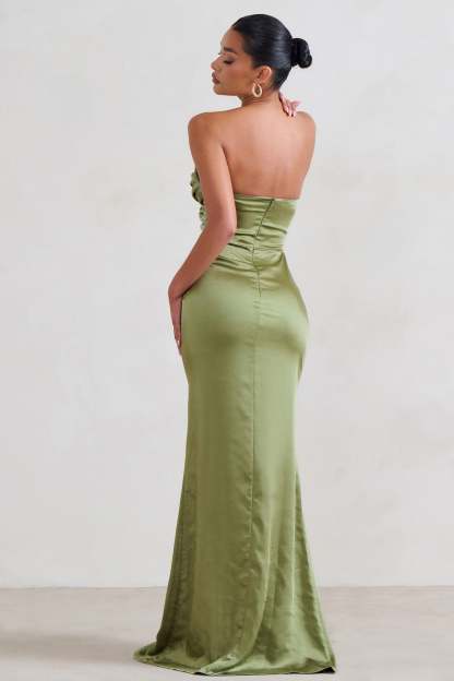 Coraline Olive Strapless Maxi Dress With Split-Babyboo Dress Store. All Rights Reserved.