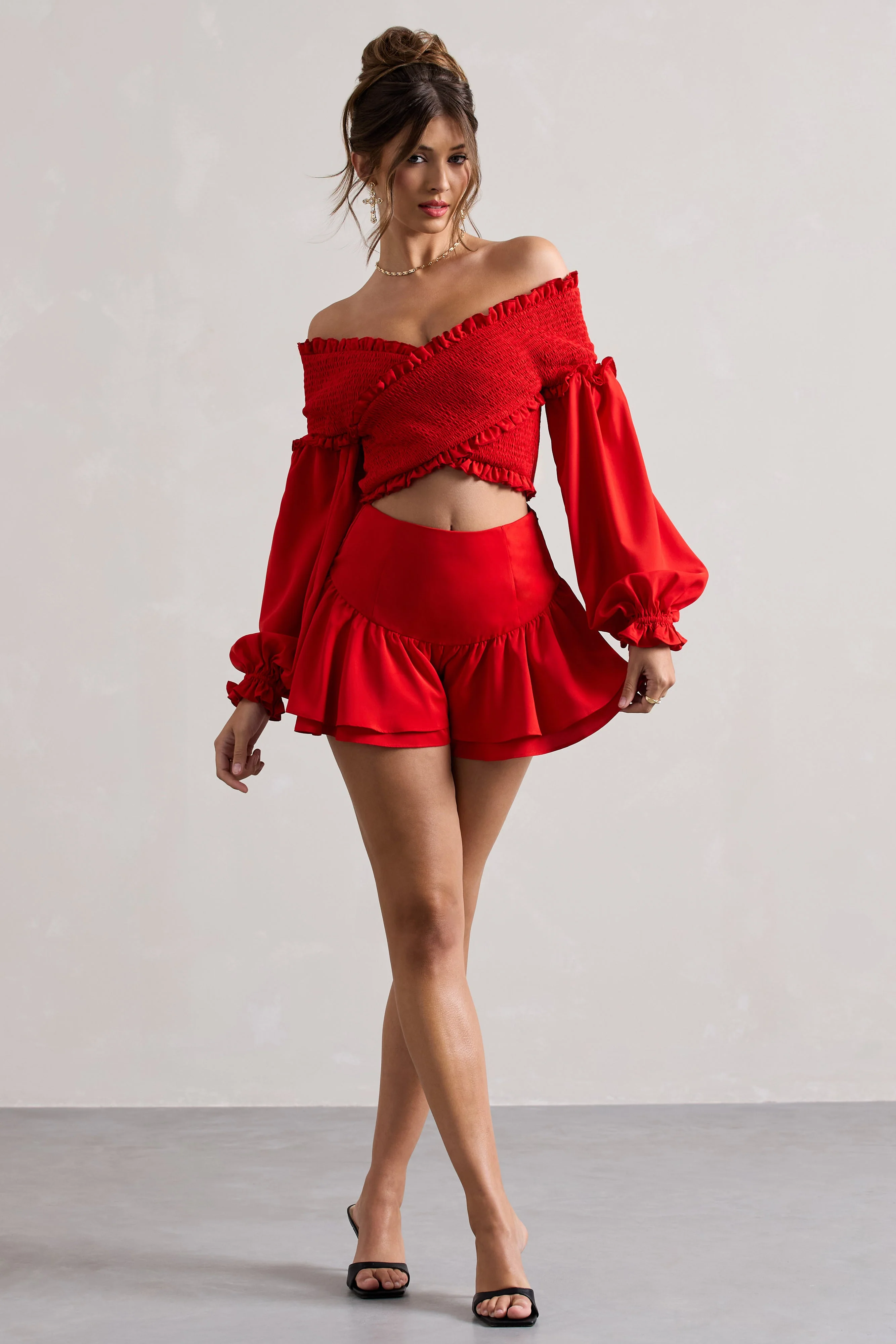 Red Tiered Frilled Shorts