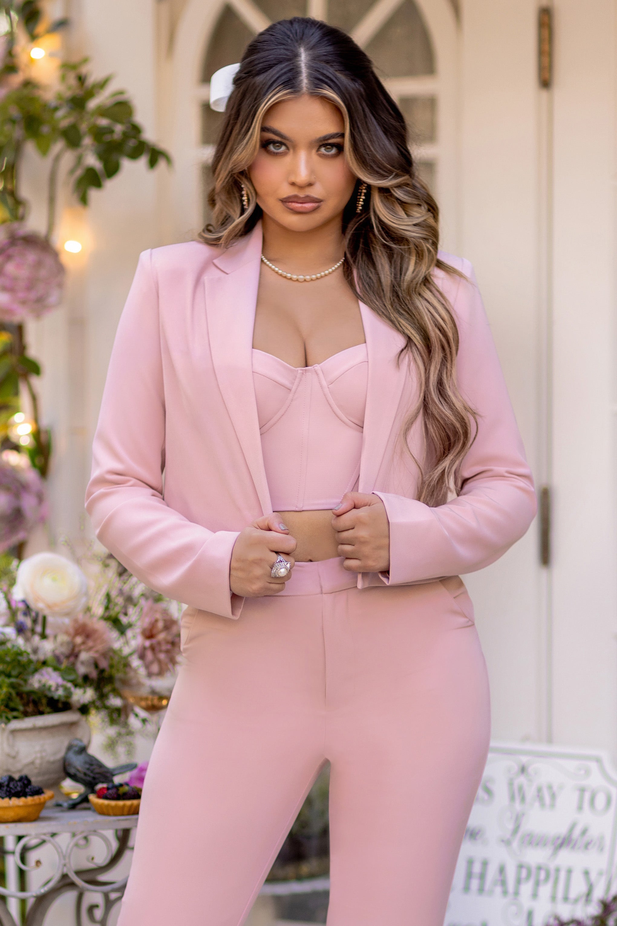Just For You Pink Boxy Hem Crop Blazer