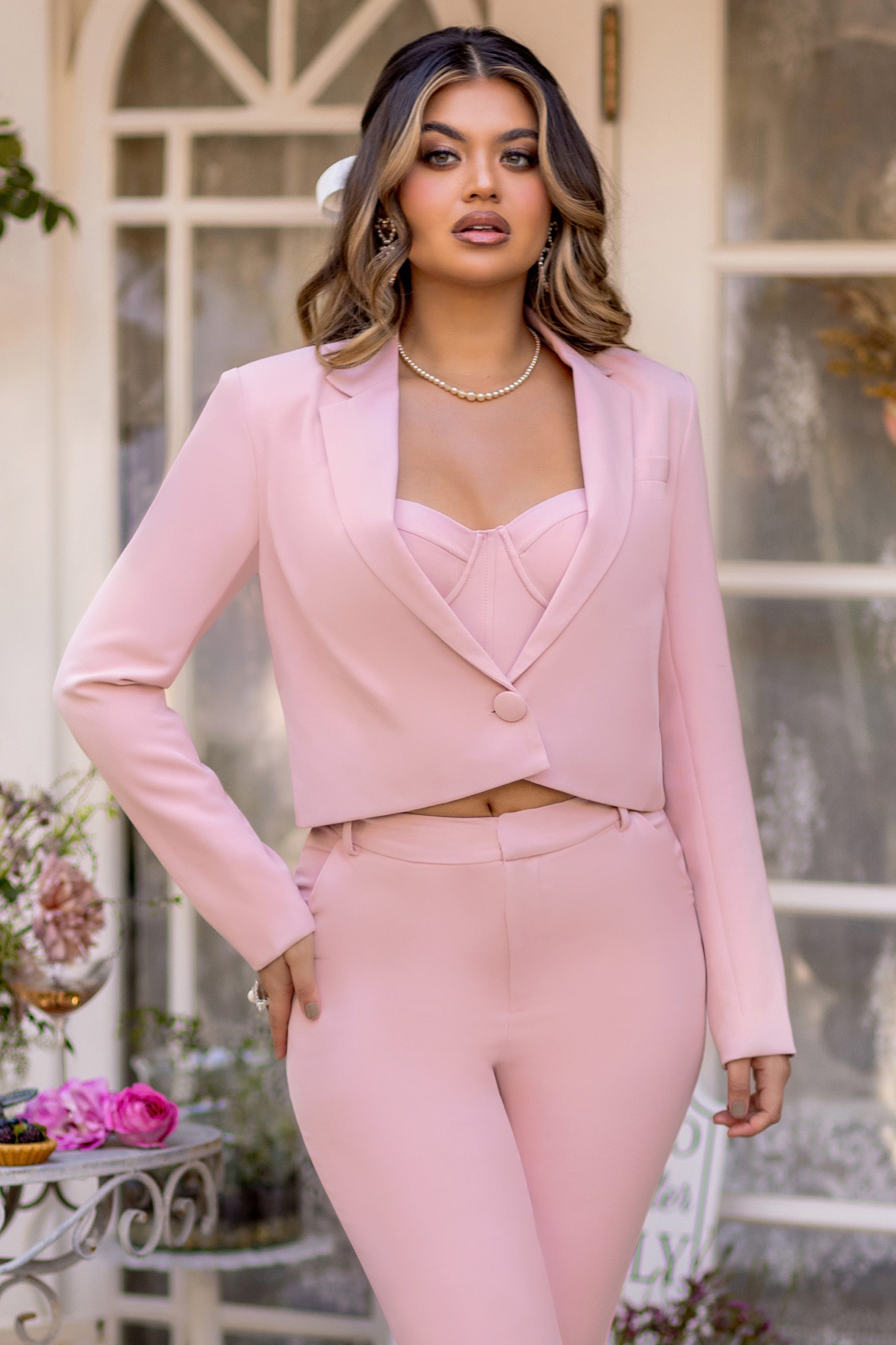 Just For You Pink Boxy Hem Crop Blazer