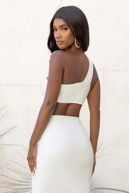 Open Heart White Knot One Shoulder Bralette-Babyboo Dress Store. All Rights Reserved.