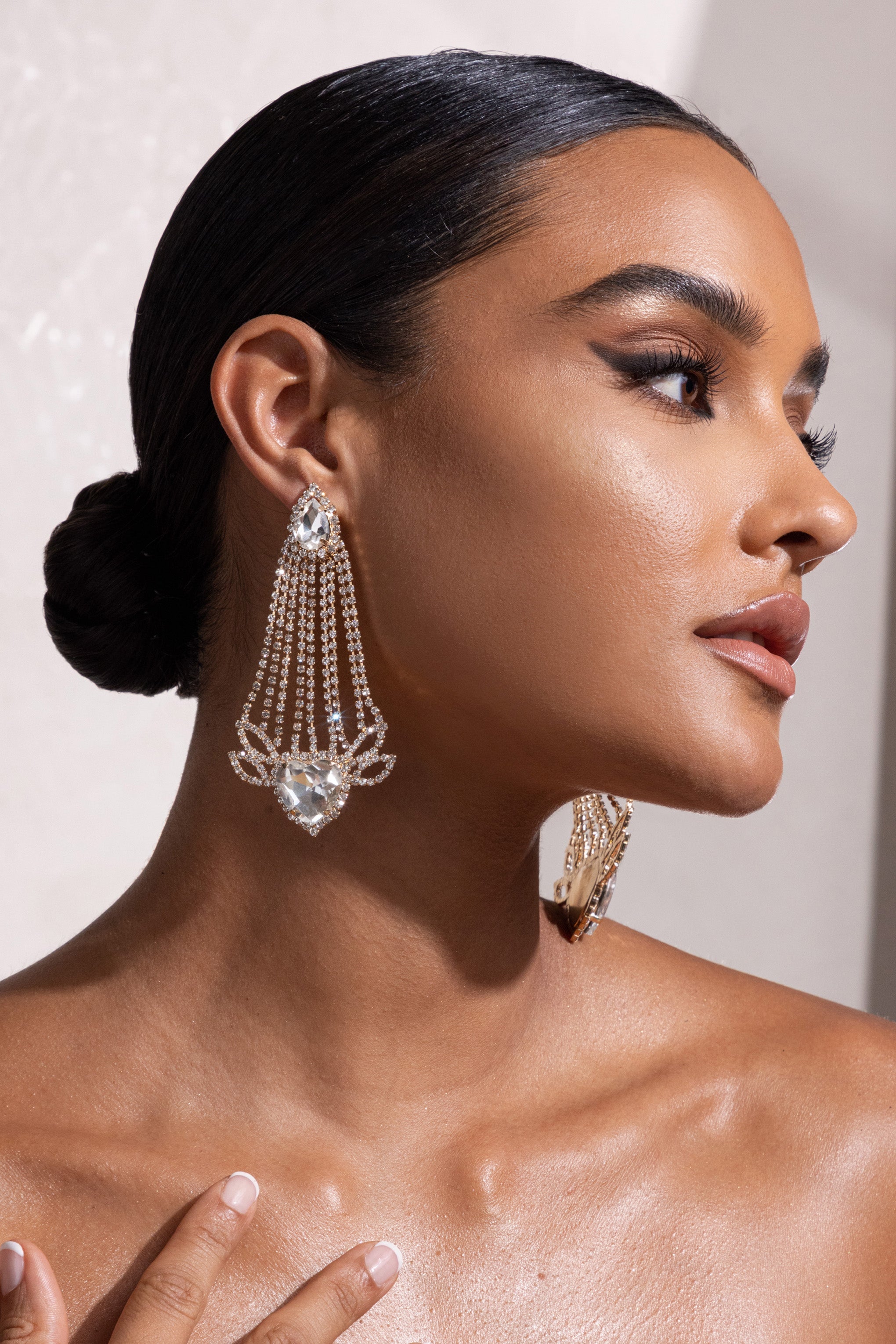 Barbarella Silver Diamante Tassel Heartshape Drop Earrings