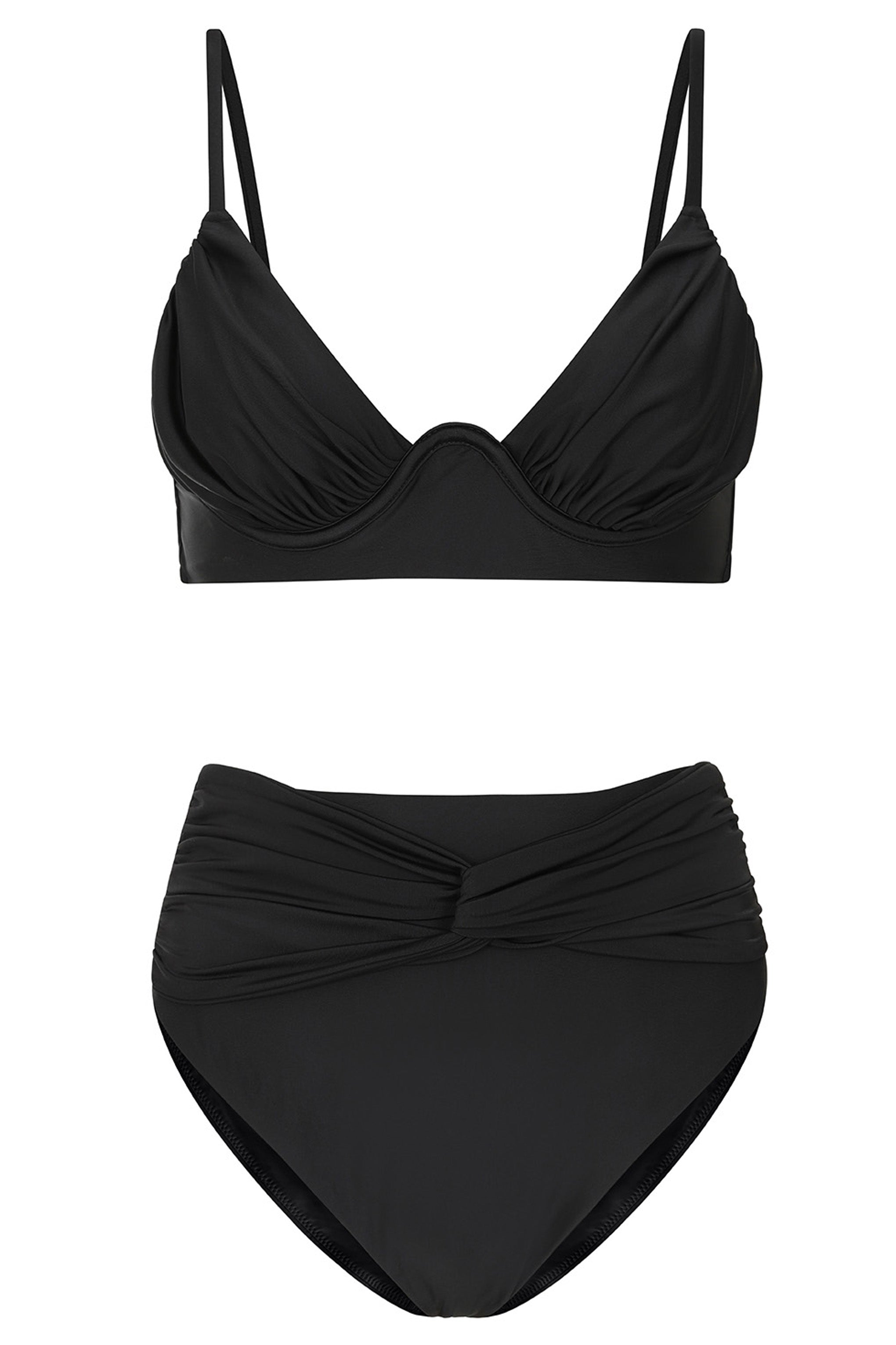 Opal Black Ruched Bikini Top-Babyboo Dress Store. All Rights Reserved.