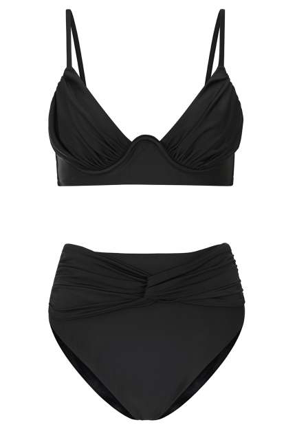 Opal Black Ruched Bikini Top-Babyboo Dress Store. All Rights Reserved.