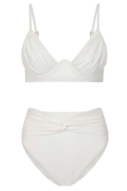 Opal White Ruched Bikini Top-Babyboo Dress Store. All Rights Reserved.