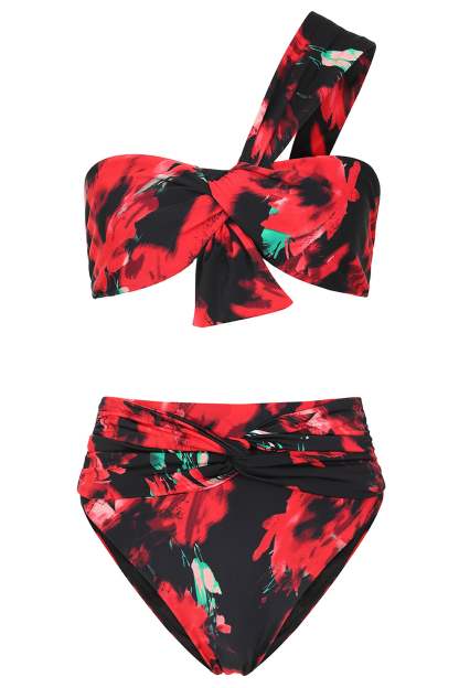 Bowline Multi Print One Shoulder Knotted Bikini Top-Babyboo Dress Store. All Rights Reserved.