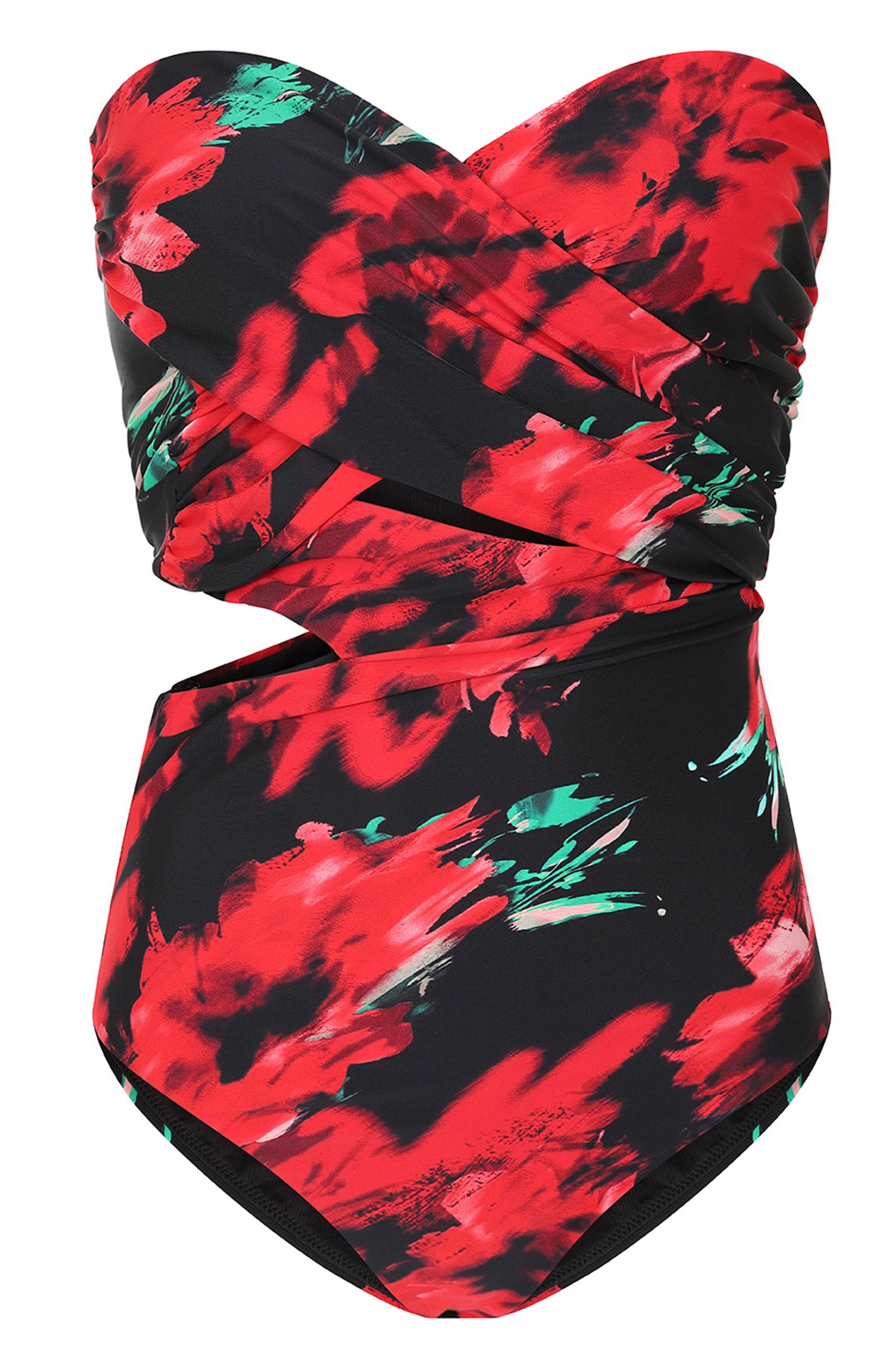 Oyster Multi Print Wrapped Bardot Swimsuit-Babyboo Dress Store. All Rights Reserved.