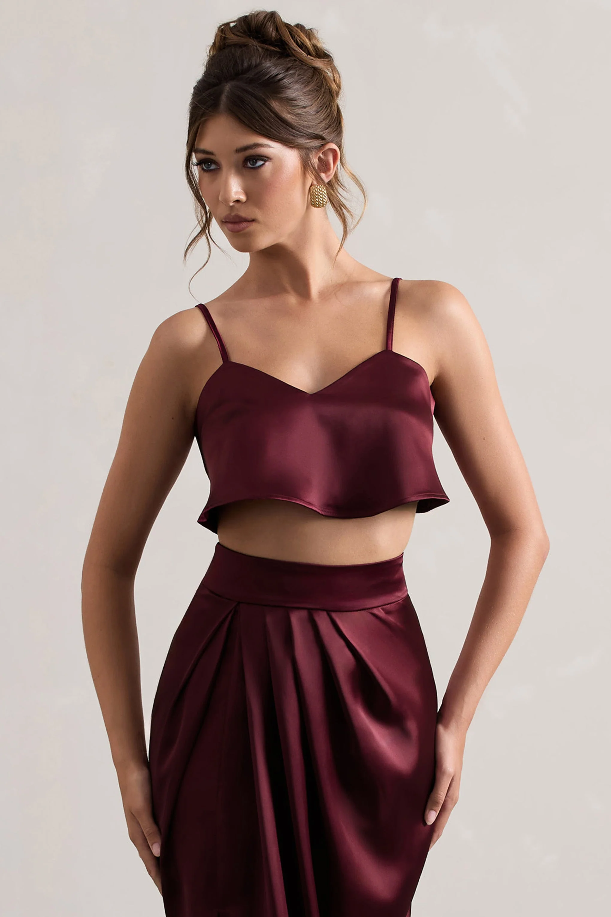 Plum Satin Cami Crop Top