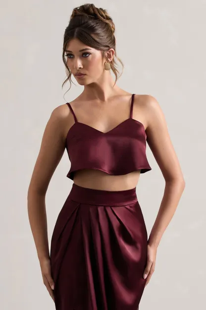 Plum Satin Cami Crop Top