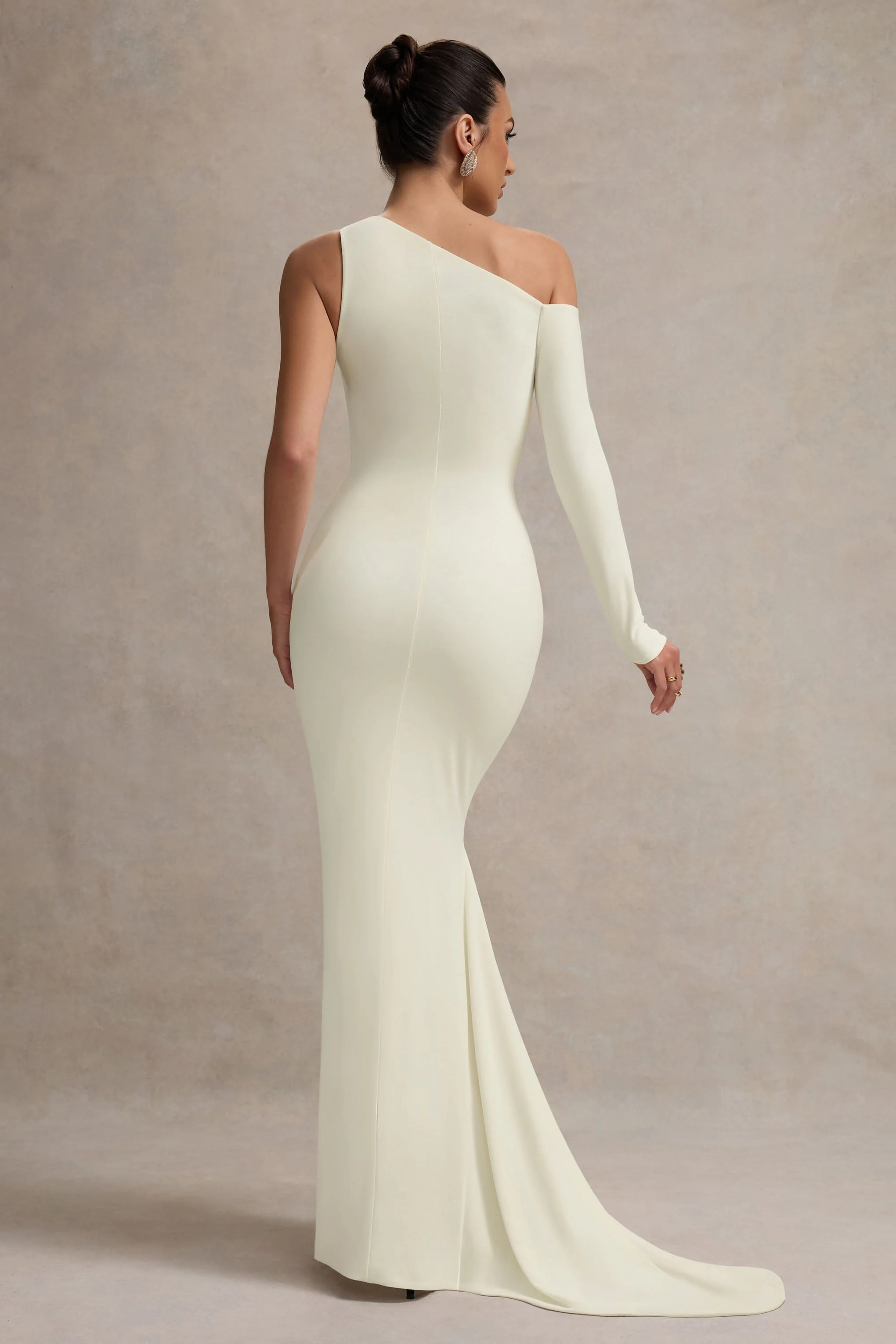 Cream One-Sleeve Asymmetric Maxi Dress